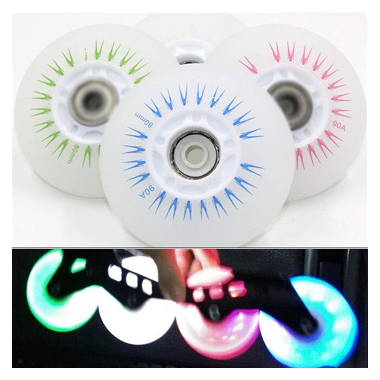 Roue Skateboard,Roue Roller 8 Pcs éclairage Patins à Roues alignées Roues 64 68 70 72 76 80mm 90A Roller Flash Pneus for Le Slalom coulissante