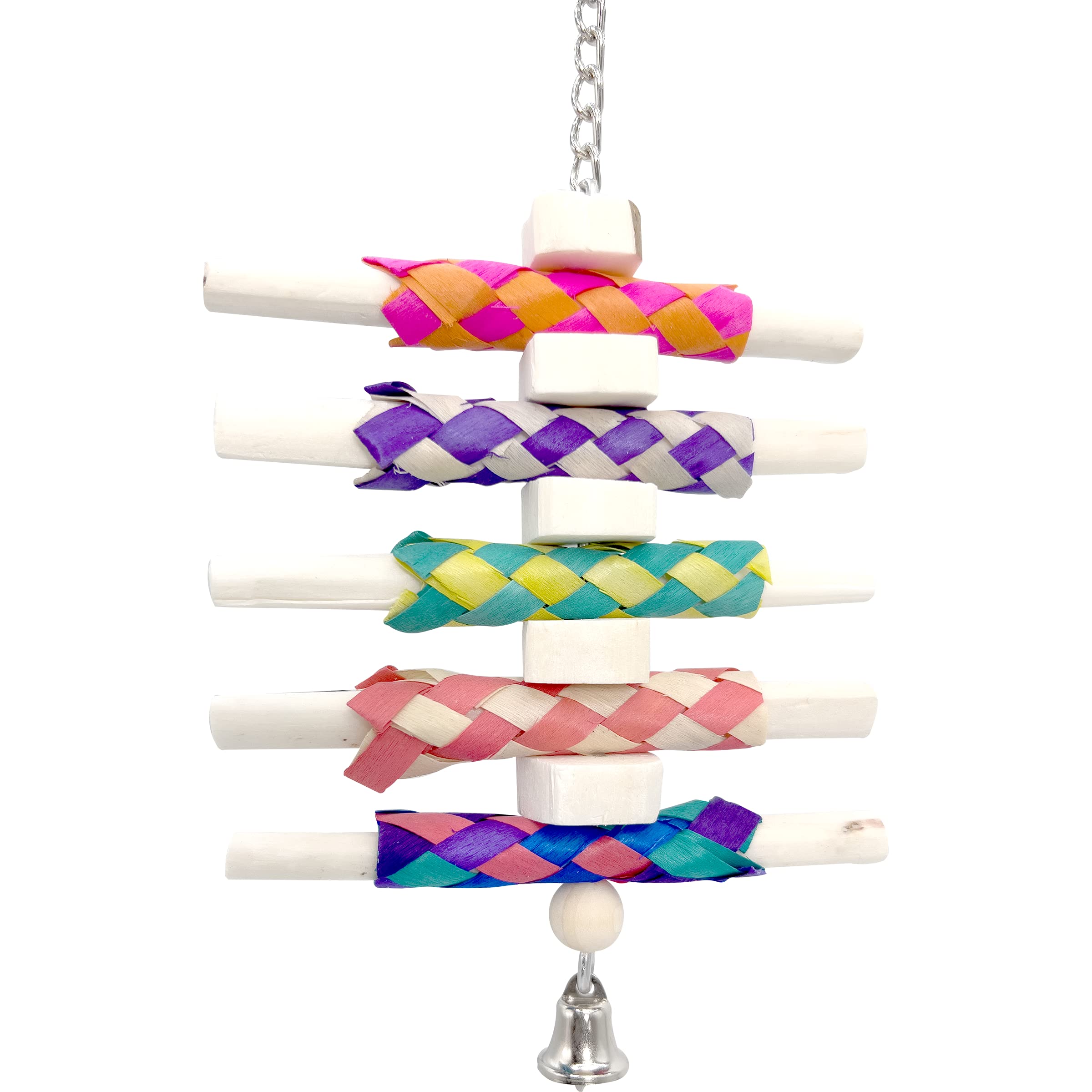 1117 Bamboo Sola Nibbler – Handmade Chew & Foraging Bird Toy with Soft Sola Logs, Bamboo Finger Traps, and Bell – Ideal for Cockatiels, Conures, Parakeets – Safe & Lightweight Bird Enrichment Toy - image 3