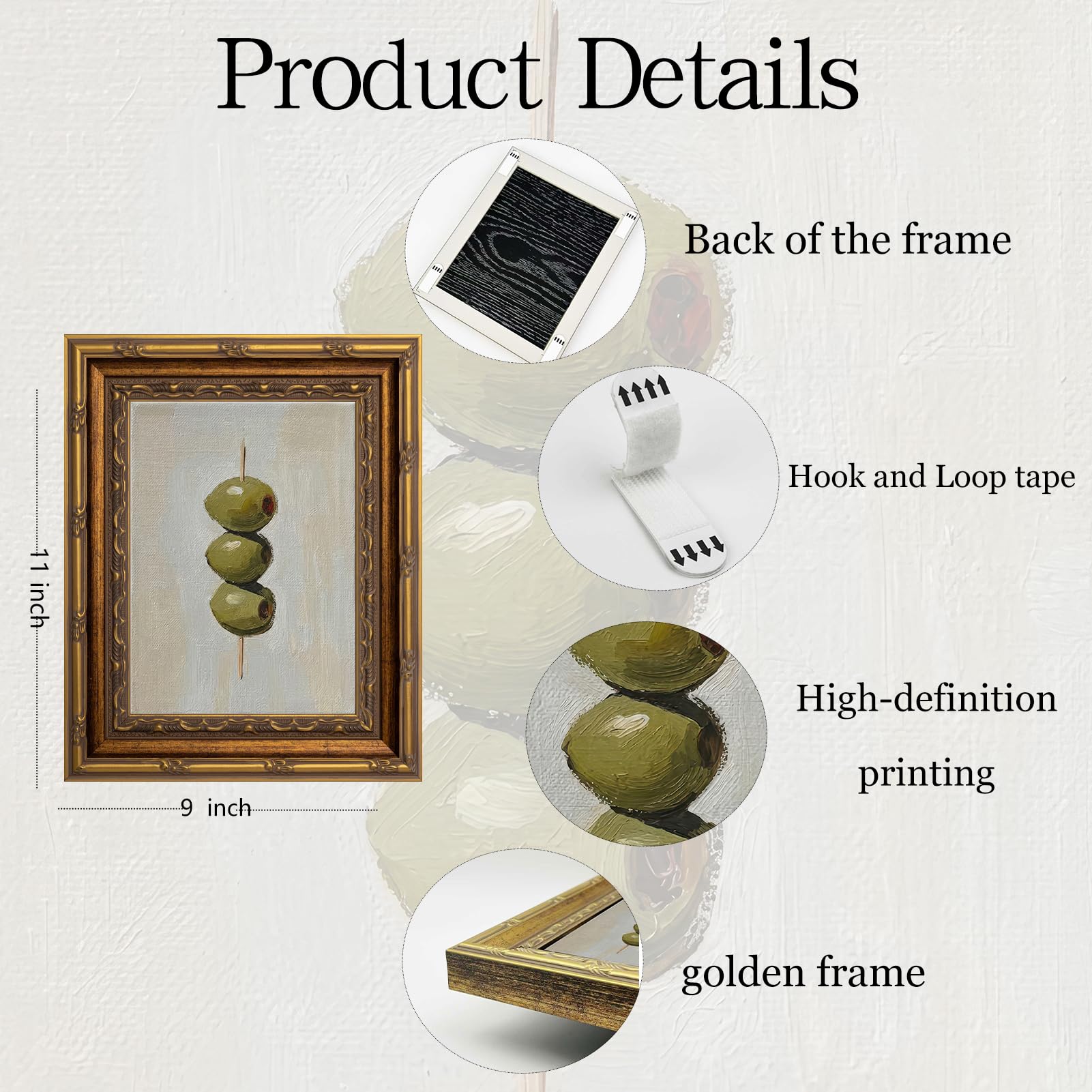 Gold Framed Wall Art Vintage Dirty Martini Olives Wall Art Retro Green Olives Cocktail Bar Cart Wall Decor Picture Summer Trendy Minimalist Kitchen Poster Print for Living Room Dining Room 9x11in - 3