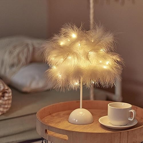 Miniatura 1 de Lámpara de mesa de plumas creativas, lámpara de mesa de plumas blancas, lámparas decorativas para dormitorio, lámparas de mesa para dormitorio,