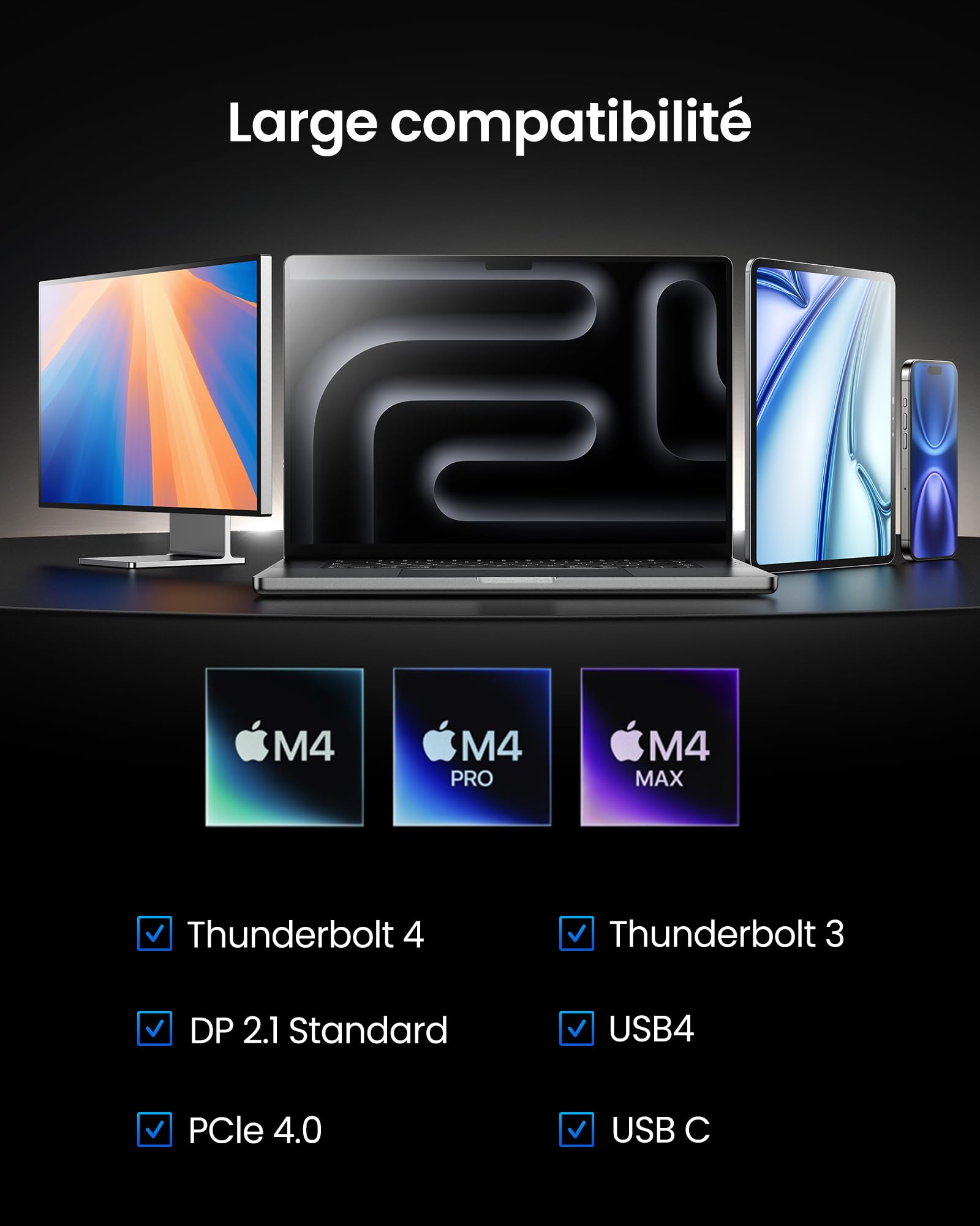 Silkland Certifié Intel 80Gbps Câble Thunderbolt 5 1M Prime Tressé, jusqu'à 120Gbps avec Bandwidth Boost, Dual 8K/6K, Charge Rapide 240W, Compatible avec Thunderbolt 4/3, USB4, MacBook M4 Pro, SSD