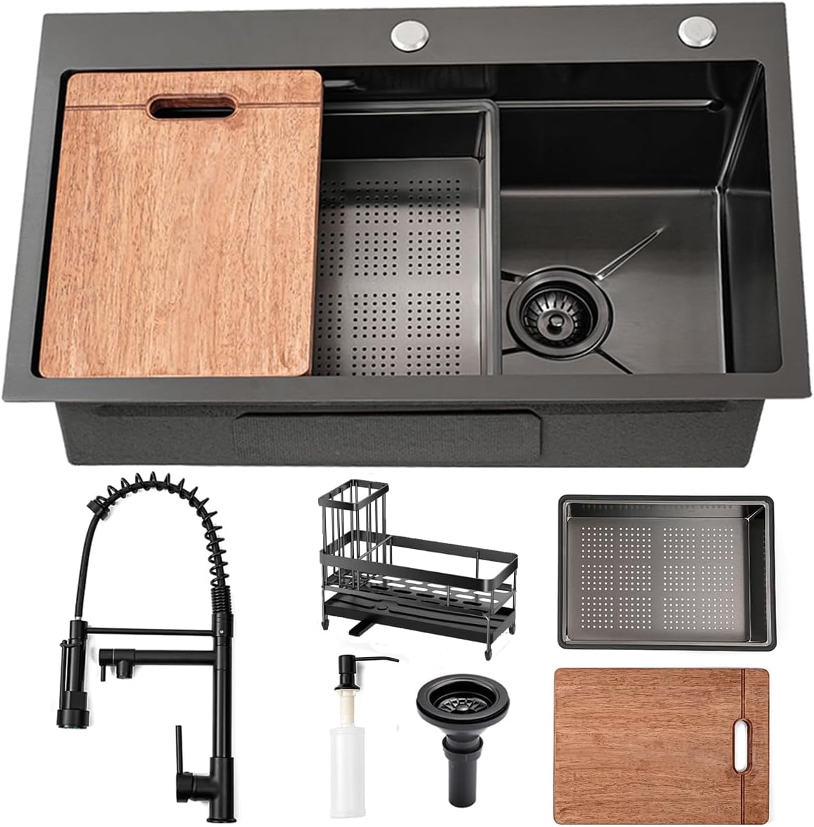 Gunmetal Black Kitchen Sink 30 Inch Modern Stainless Steel Drop in kitchen Sink Workstation Scratch Resistant Single Bowl Kitchen Sinks Farmhouse Deep with Faucet Combo