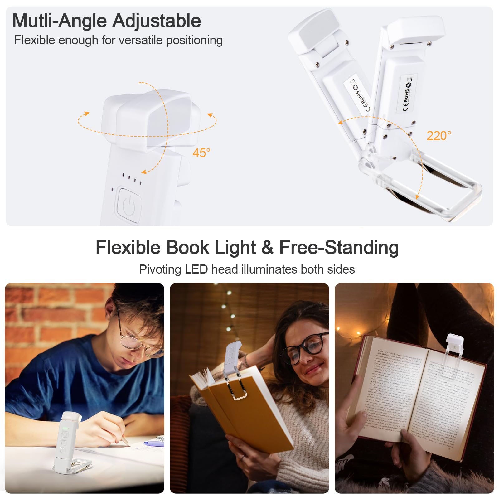 HPLIMEOR Leselampe Buch Klemme - Wiederaufladbar Mit 3 Farbtemperaturen & 5 Helligkeiten