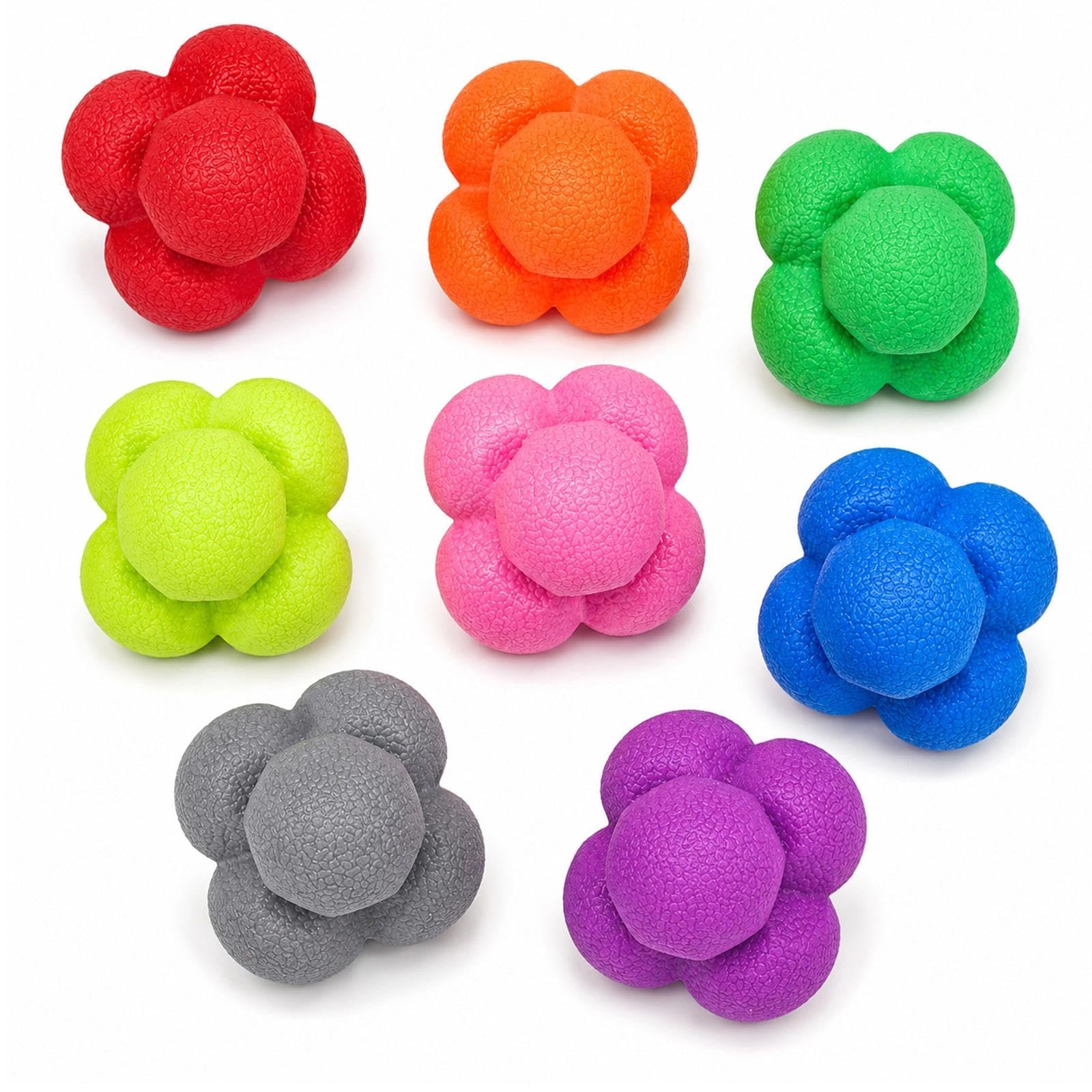 Chovize 8 Pcs Reaction Balls, 6-Sided Bouncy Agility Balls 5.5cm, Reflex Speed Training Equipment, for Hand Eye Coordination, Sports Fitness, for Kids Adults Indoor Outdoor
