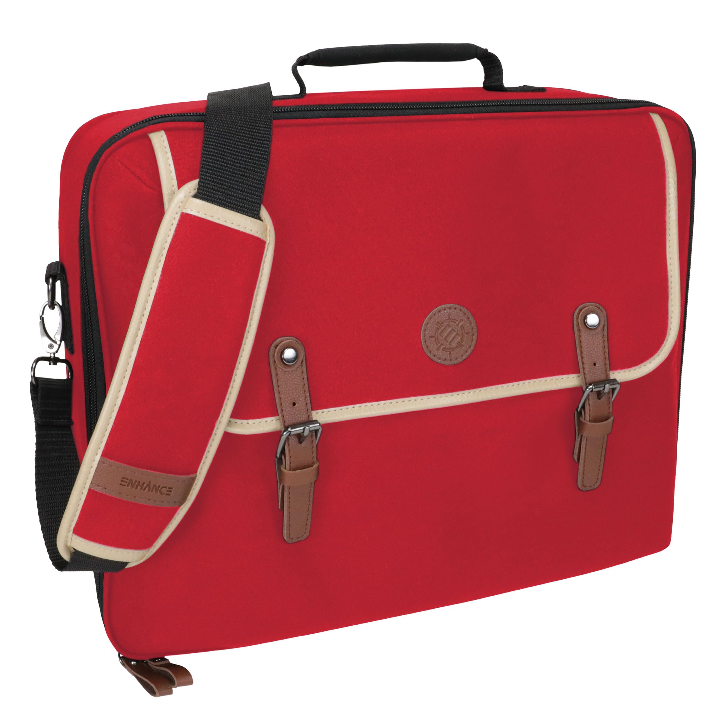 ENHANCE Borsa TCG Designer Edition - Borsa a Tracolla MTG con Divisori Regolabili e Tasca per Accessori per Porta Mazzi, Dadi e Carte | Compatibile con Magic The Gathering, Pokémon, Lorcana (Rosso)