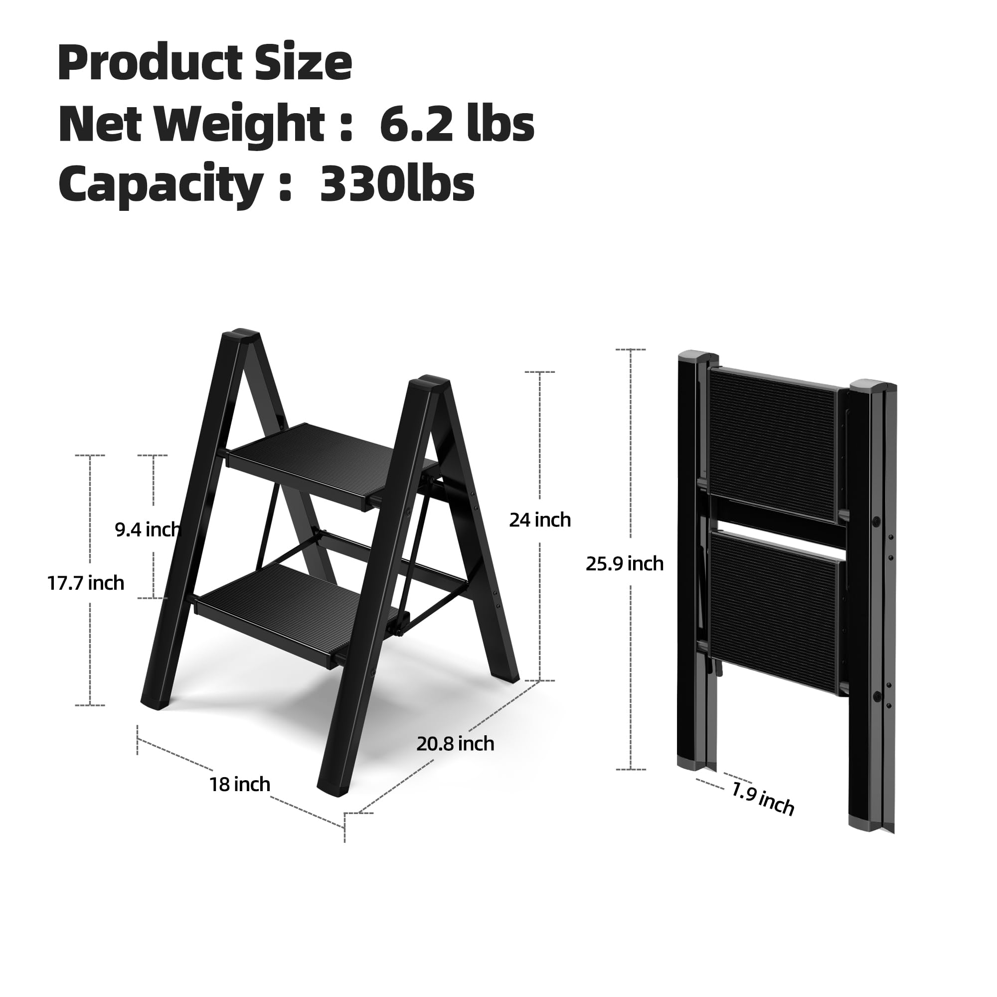 HillhutApex Aluminum Step Stool - Foldable 2 Step Ladder -8
