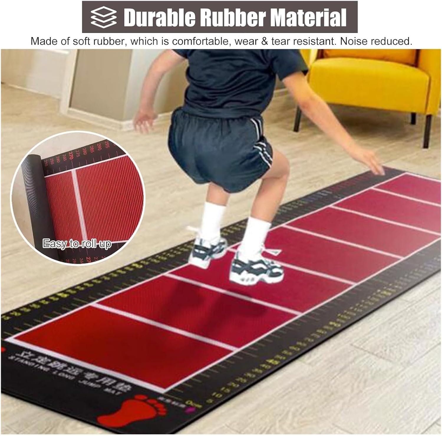 Long Jump Mat, Non Slip Exercise Measuring Mat, Home Flooring Workout Measuring Mats, Rubber Jump Rope Mat, Living Room Bedroom Physical Training Pad (Kids)