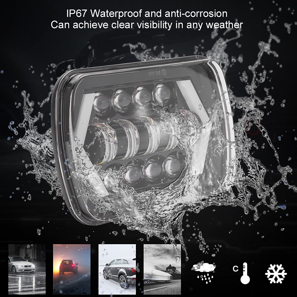 Qiilu 210W 6000K 21000LM H4 Phare LED IP67 Phare adapté pour Cherokee XJ 12 24V Kits de Conversion D'éclairage Automobile Température de Couleur de Vue