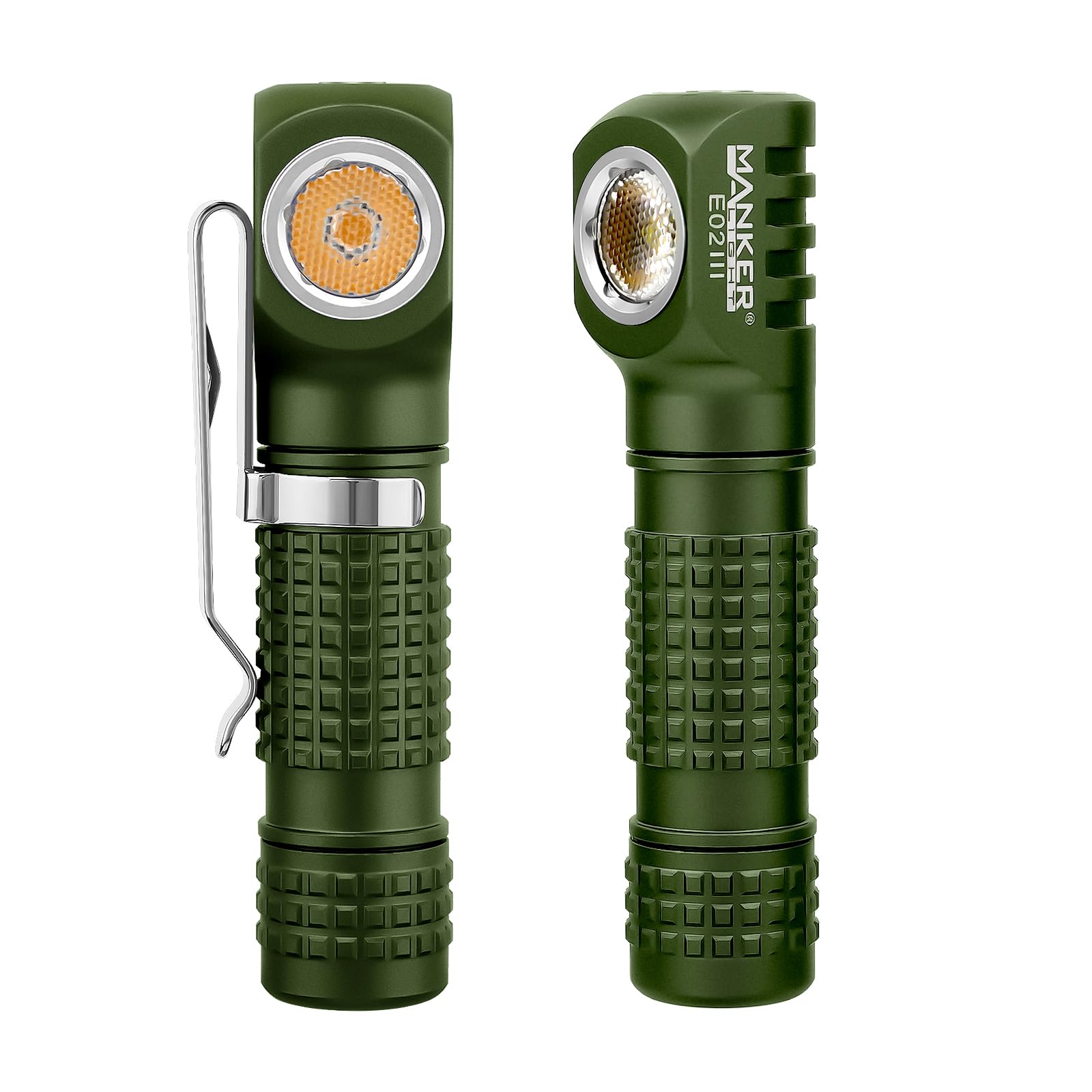 Manker E02 III Everyday-Carry Flashlight, USB-C Rechargeable Flashlight, Pocket EDC Flashlight with Magnetic Tail, Reversible Clip (400 Lumens NICHIA 519A-v1 4000K R9080, Army Green)