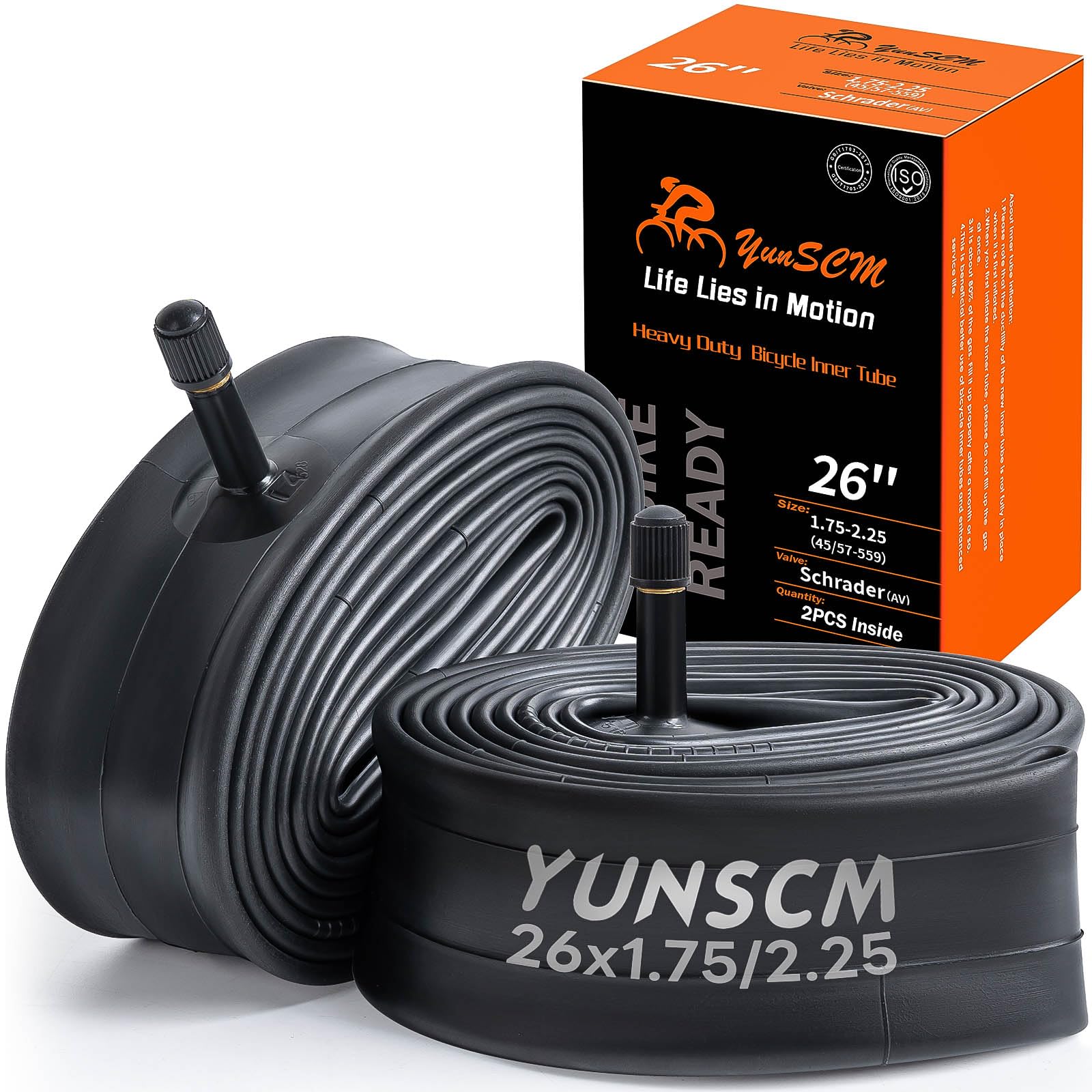YunSCM 2PCS 45/57-559 Verdickter 26 Zoll Schlauch 26x1.75 26x1.95 26x2.0 26x2.10 26x2.125 26x2.25 AV32mm Valve kompatibel 26Zoll Fahrradschlauch/E-Fahrrad/Mountainbike 26x1.75/1.95/2.10/2.125/2.25
