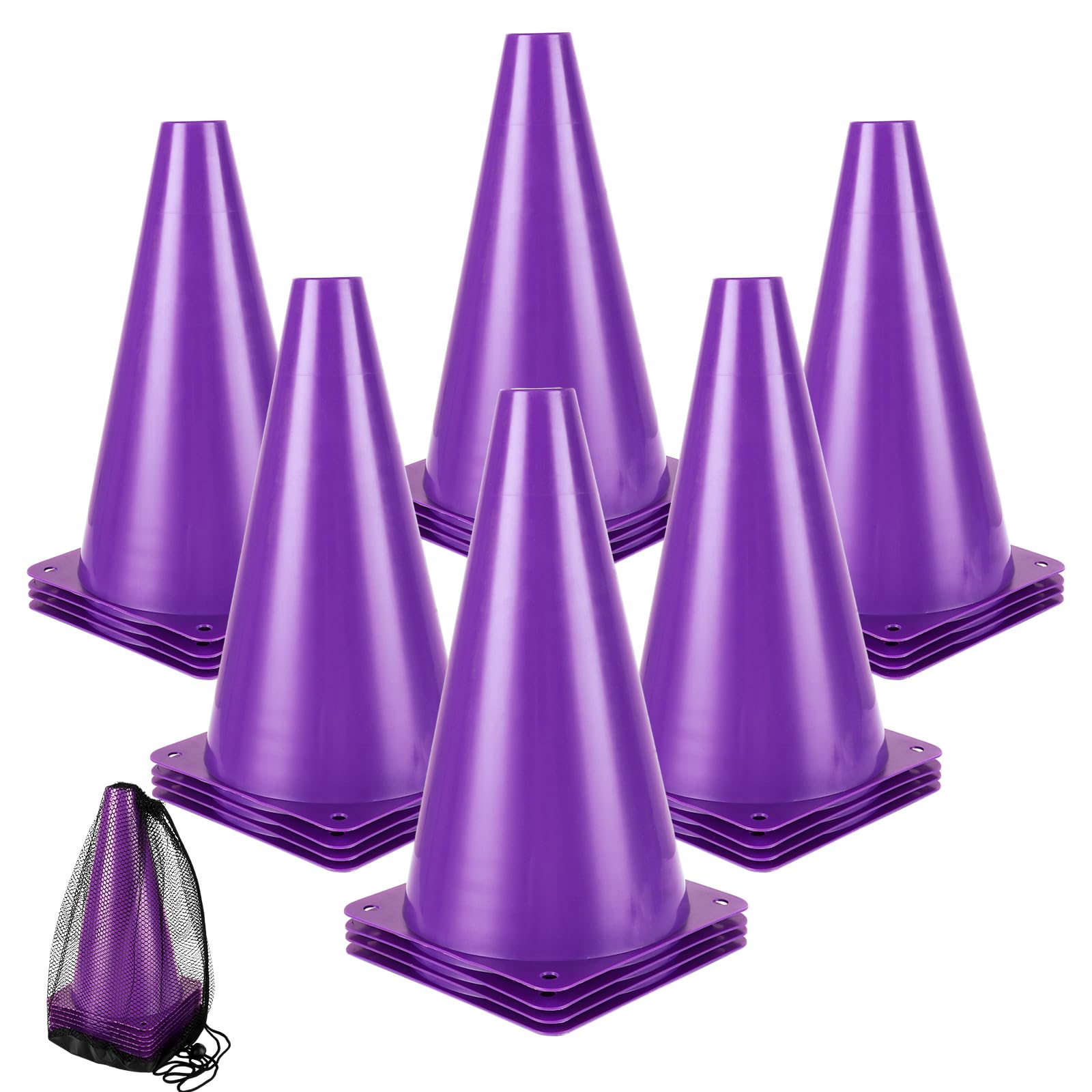 AKOLAFE 24 Stück Pylonen Lila 23 x 13 cm Hütchen Fussball Training mit Tragetasche Trainingskegel Hilfs Markierkegel für Innen oder Outdoor, Sport, Spiele