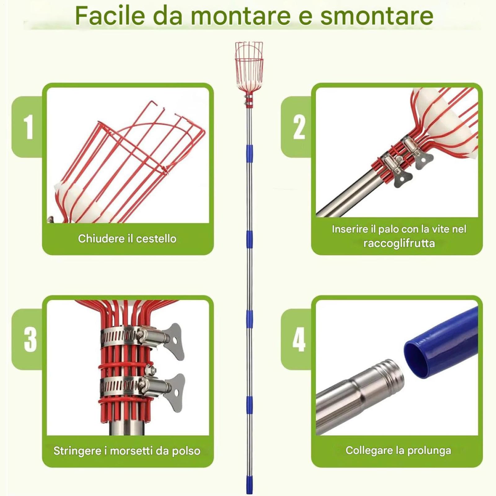 Perche Cueille-Fruits Télescopique avec Panier Portable