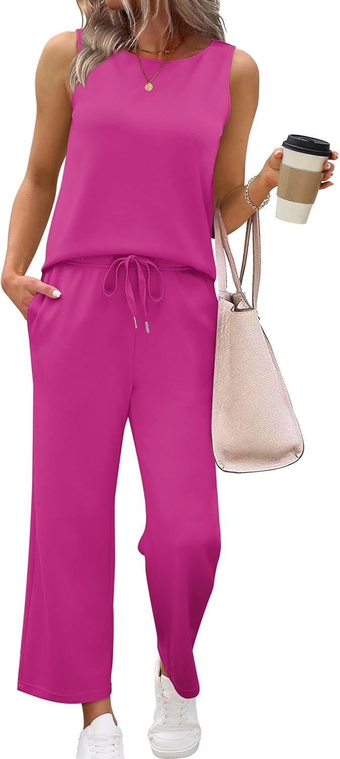 SAMPEEL Two Piece Sets for Women Summer Outfits Beach Vacation Clothes Wide Leg Crop Pants