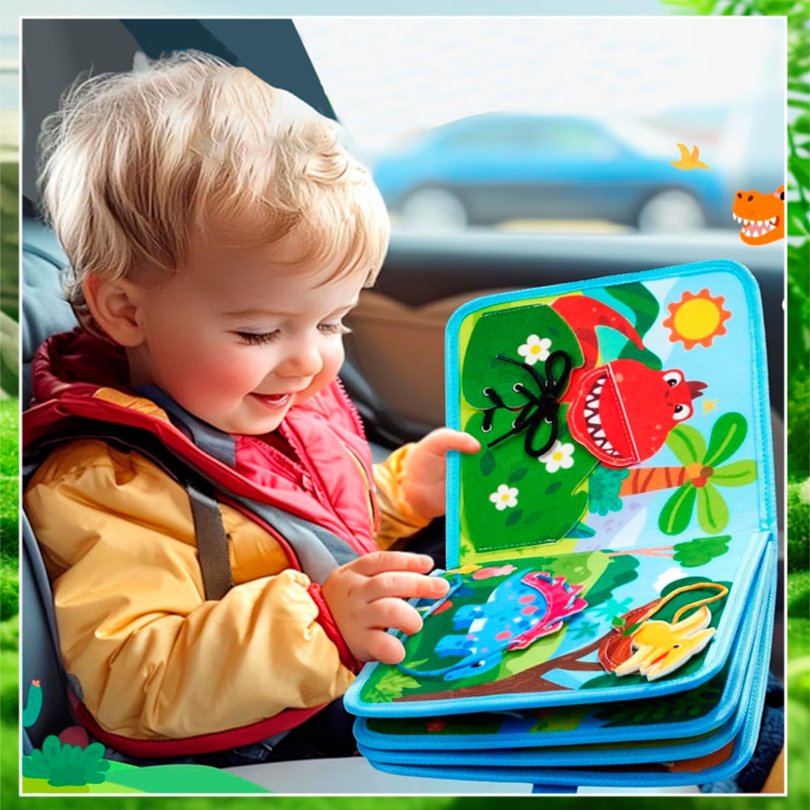 AIGOCITY Busy Board Montessori Toy, Busy Book with 3D Dinosaur Theme - Image 2