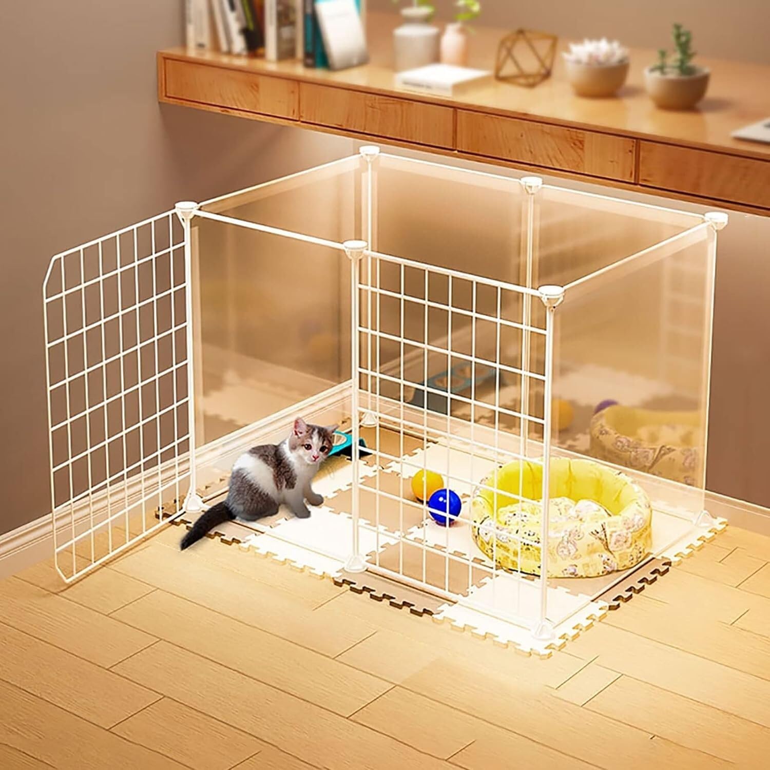Recinto per Cani, Gatti e Conigli, Gabbia for Gatti in Metallo Staccabile Fai da Te, Diverse Misure, Bianca(Without Top,75x39x47cm)