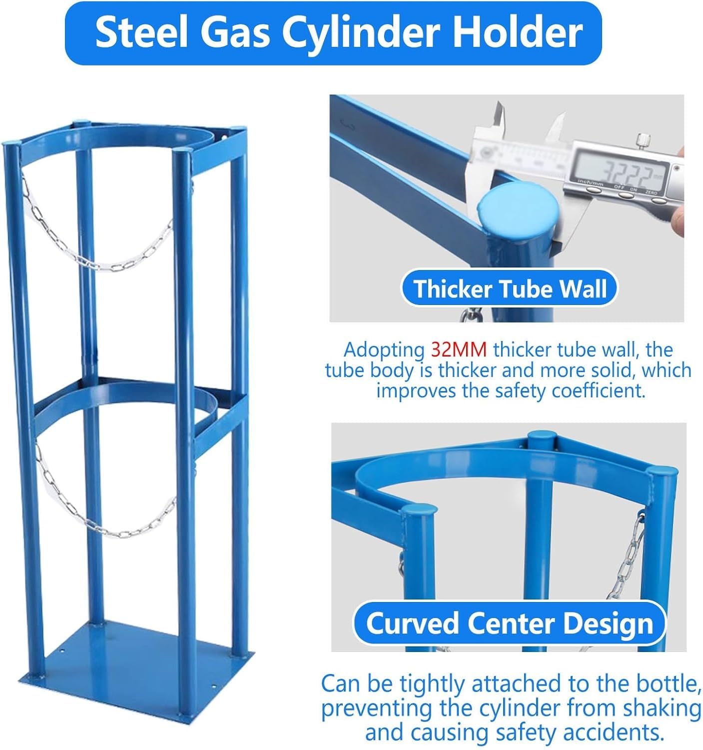 Genérico Soporte Independiente de Alta Resistencia para bombonas de Gas con Cadena de Seguridad, Organizador de Acero Reforzado para Tanques de Almacenamiento de propano/CO2 (60x20x45cm)
