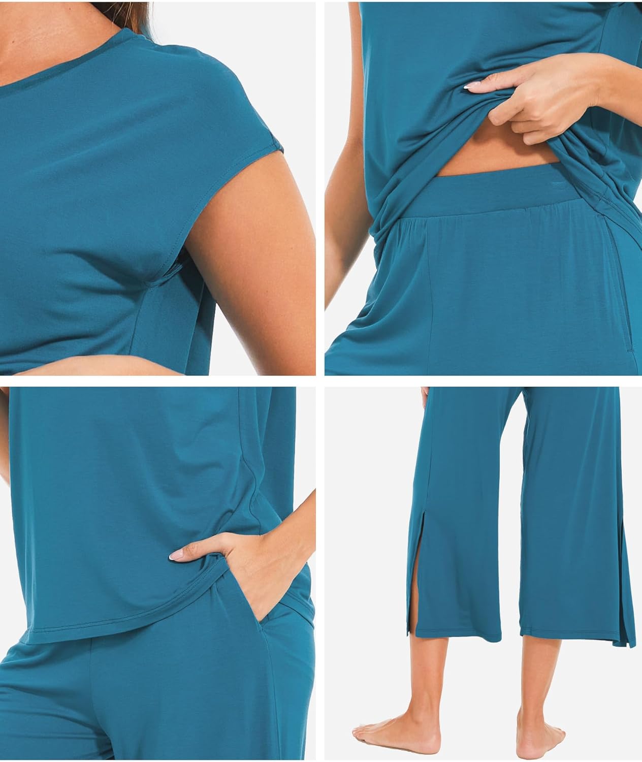 GYS Bamboo Viscose Pajamas for Women Set, 2 Piece Soft Capri Pants Cap Sleeve Top Lounge Set, Comfy Loungewear Sleepwear PJs - Image 4