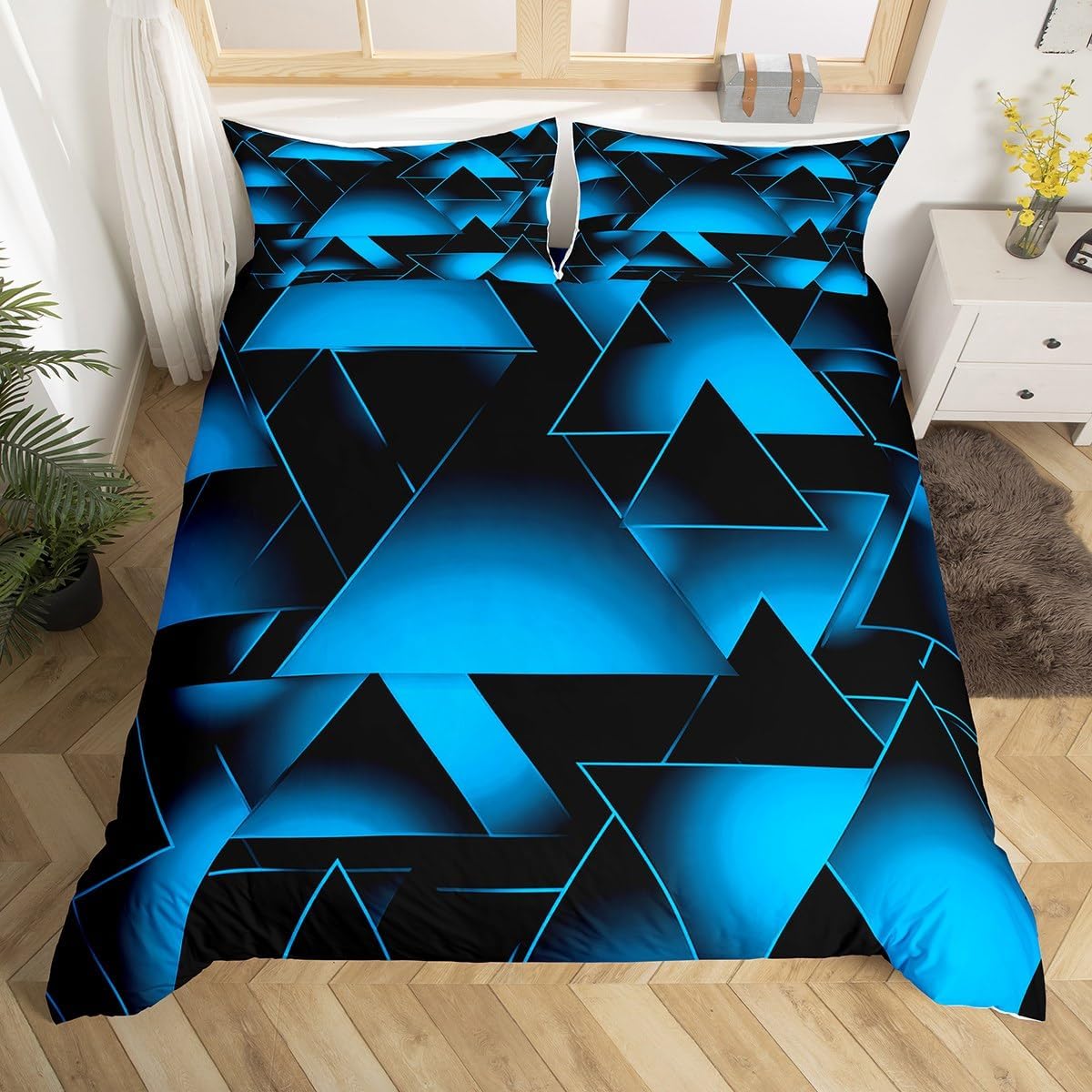 Feelyou Geometry Triangle Duvet Cover Twin Size Boys Girls Blue Black Bedding Set for Kids Geoemtric Comforter Cover Set Modern Bedspread Cover Room Decor Bedclothes Zipper Multi Geometry04