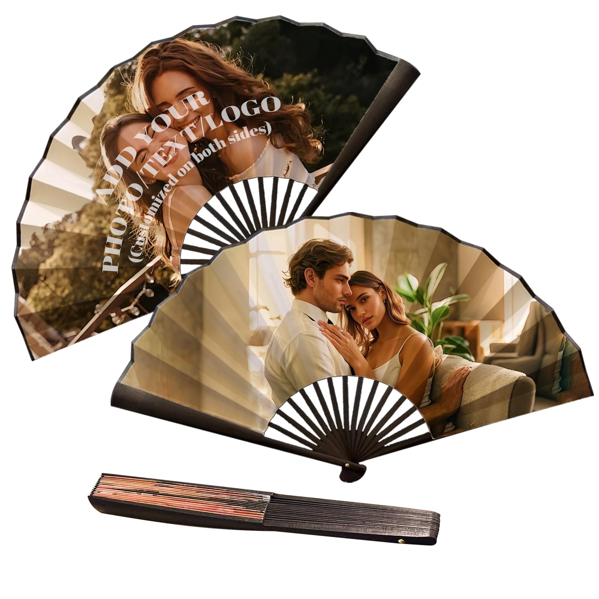 SosnSusn Personalized Photo Folding Fan, Decorative Hand Held Folding Fan for Parties, Shows, Weddings, Decorations, Birthday Gift Customized Corporate Folding Fan Custom Folding Fan (Black Wood)