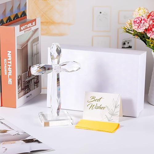 Miniatura 3 de YWHL Decoración de Cruz de Cristal de Pie, Regalos Religiosos para Mujeres y Hombres, Figuras Coleccionables de Cruz Santa de Cristal Hechas a Mano