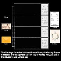 Vista 6 de Chengu 24 fundas para moneda de 4 bolsillos para 3 anillos, carpeta de dinero transparente, álbum de billetes de dólar, fundas de colecciones