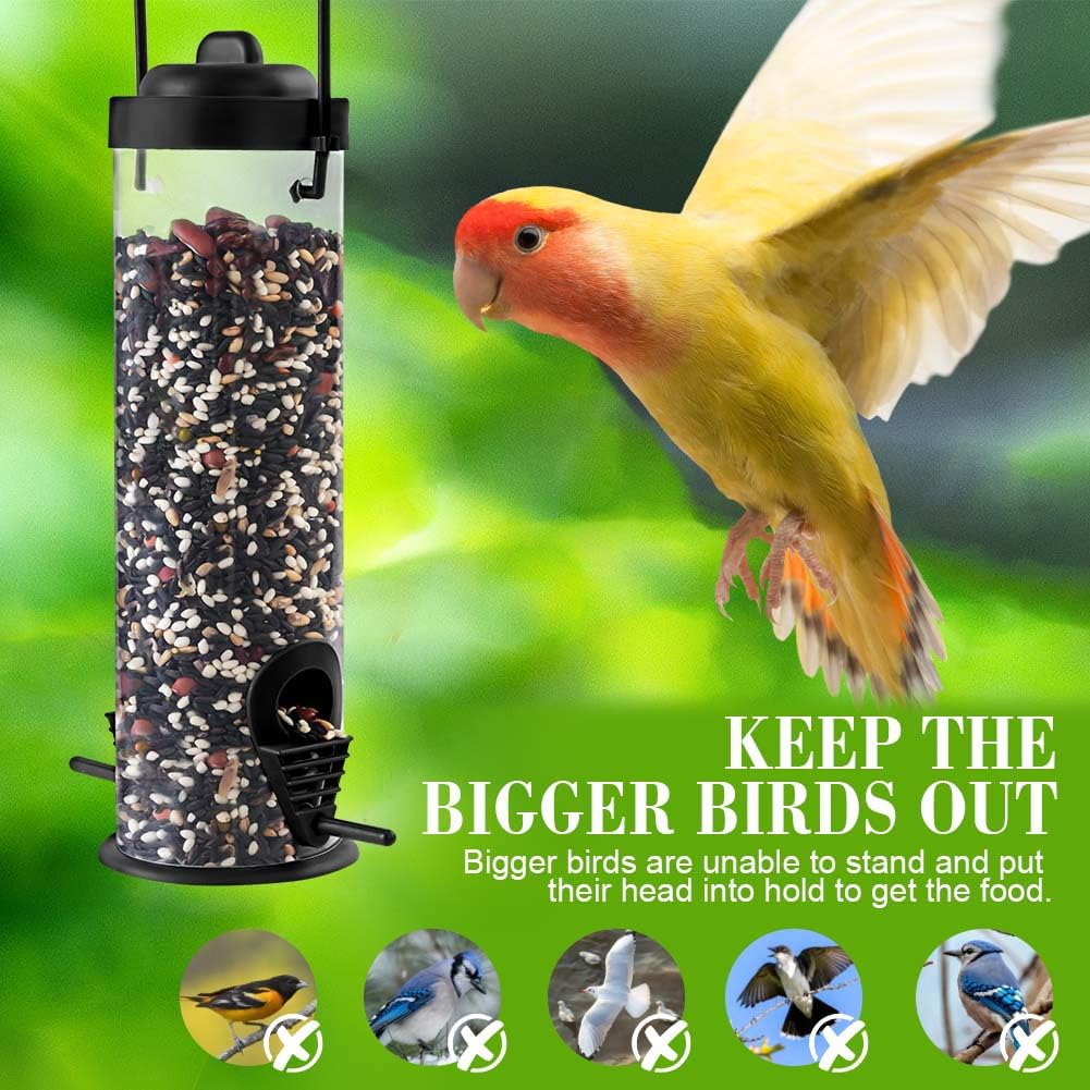 OFFCUP Comedero para Pájaros, 2PCS Colgando Alimentador, Comedero de Semillas Aves Silvestre con 2 Lugares de Acceso, Comedero para pájaros en Forma de Columna para Mezclas de Semillas (Verde+Negro) — view 4