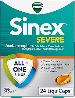 Vicks Sinex SEVERE LiquiCaps, All-In-One Sinus Relief, Non-Drowsy, Nasal Decongestant, Maximum Strength Relief of Sinus He...