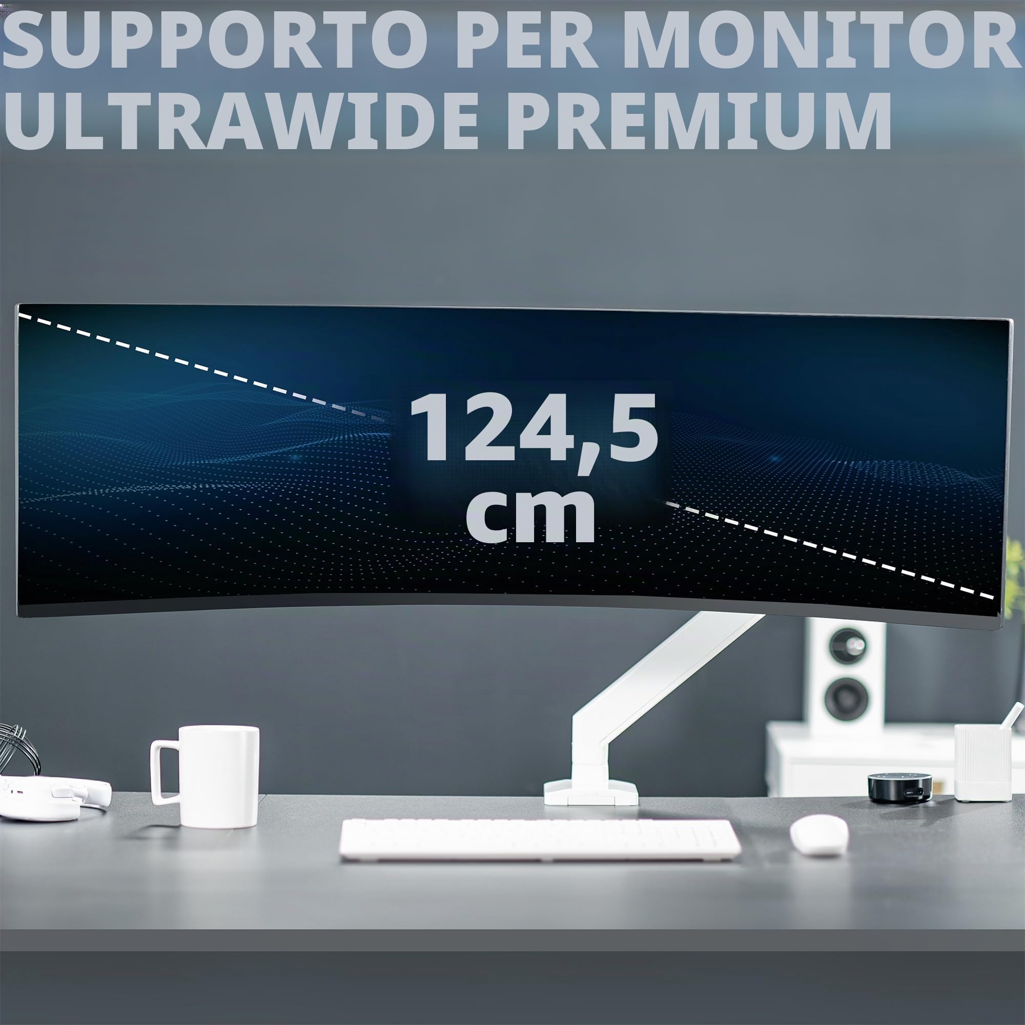 Vivo STAND-V101G1W - Braccio per monitor ultrawide fino a 124,5 cm e 15 kg, supporto da tavolo singolo, altezza pneumatica, VESA max 100 x 100, bianco, STAND-V101G1W