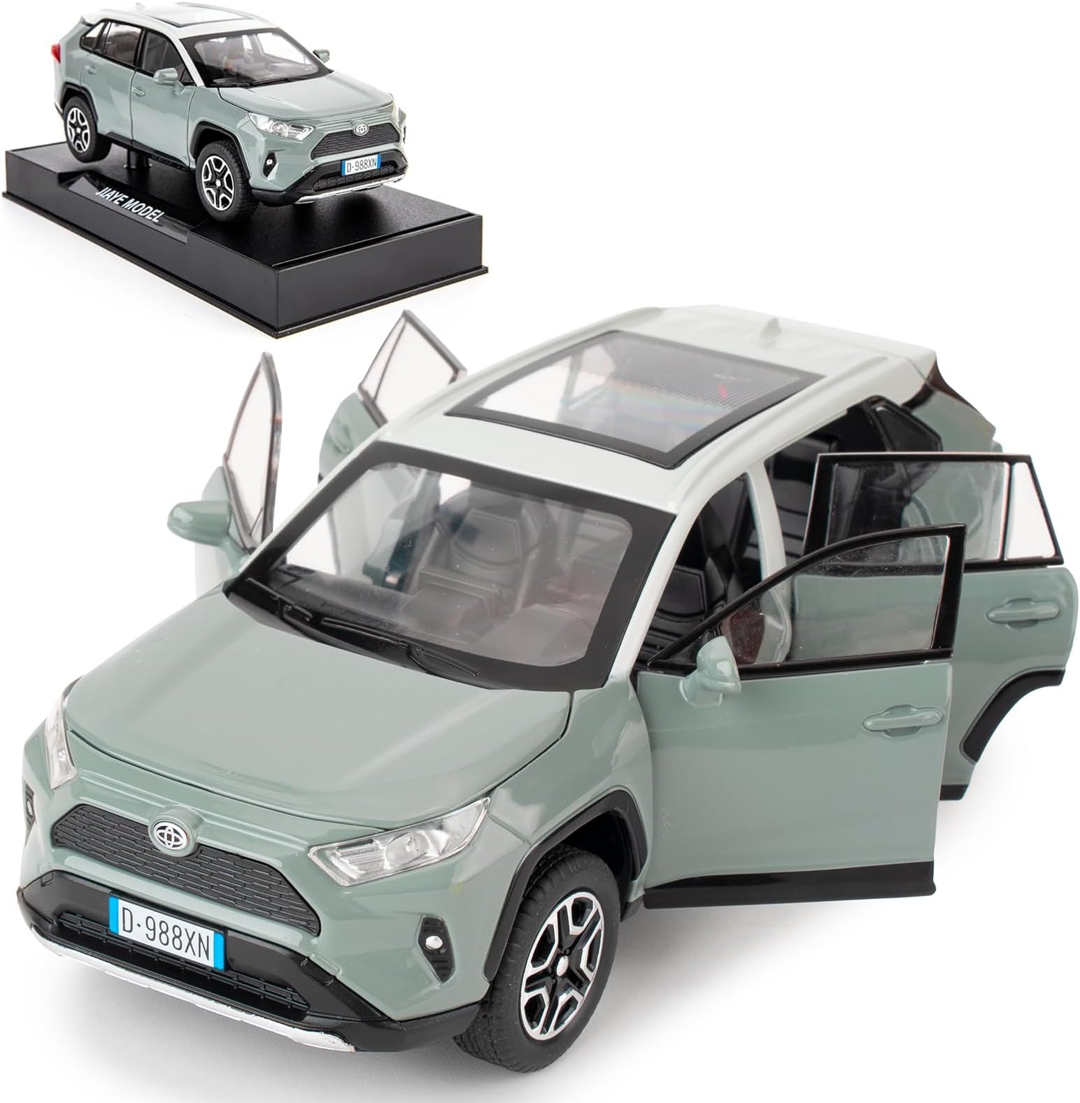 Model Car 1/32 RAV4 Alloy Diecast Collectible Toy Car with Light and Sound Toy Vehicle Door Can Be Opened for Boys Kids Toddler Gift (Gray)