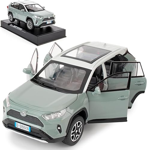 Modelo de Coche 132 RAV4 Aleación Fundida a Presión Coche de Juguete Coleccionable con Luz y Sonido Vehículo de Juguete la Puerta se Puede Abrir