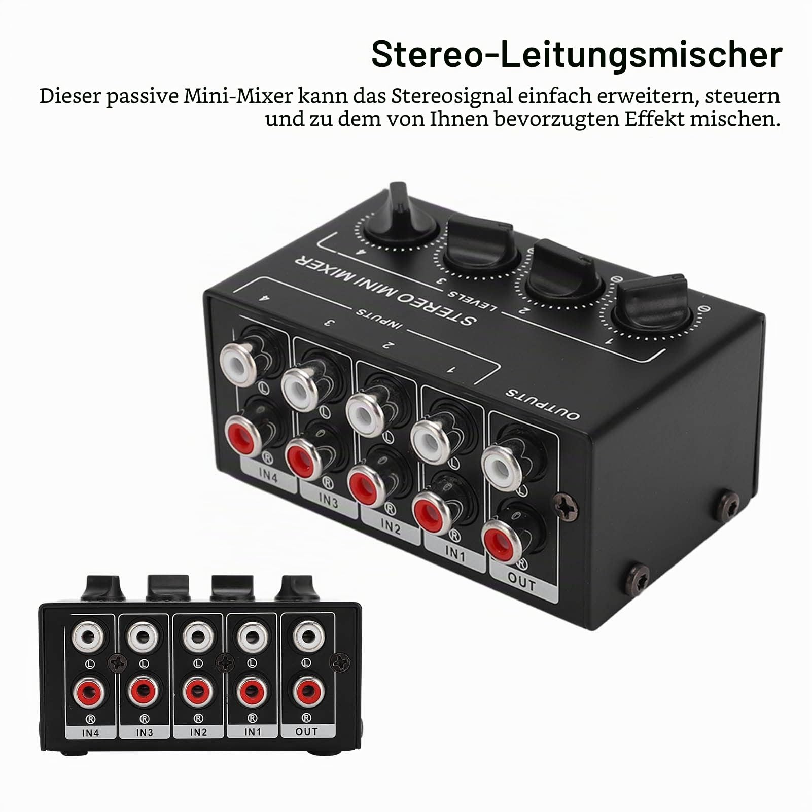 Stereo-Mixer Mini-Passiv-Mixer 4 Kanäle 1 in 4 Out Audio Rechtsdrehungseinstellung für Computer-Telefon-Tablet-CD-Player