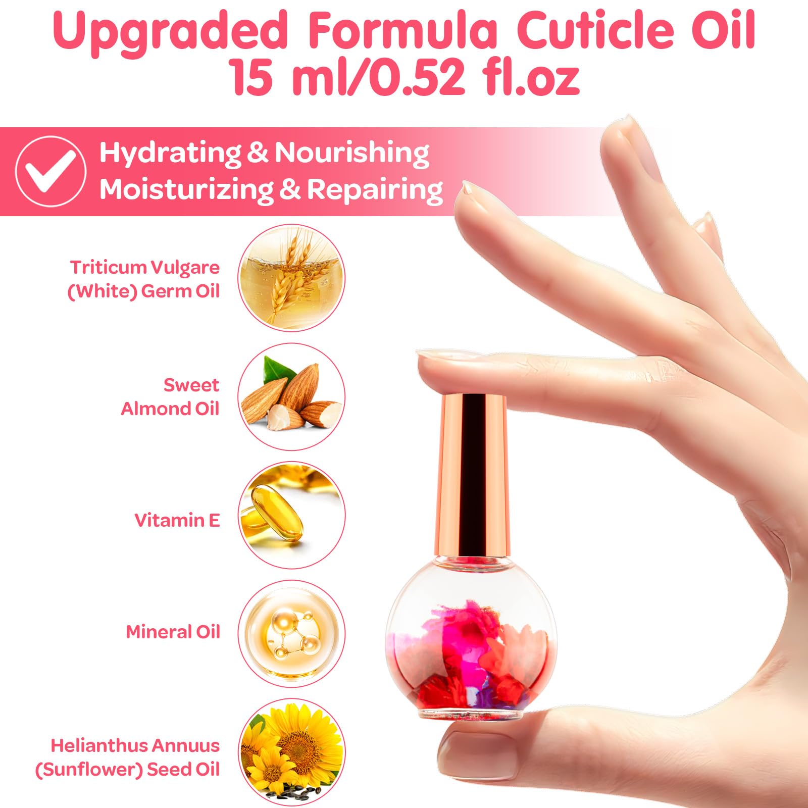Cuticle Oil, Nail Oil Infused with Real Flowers, 15 ML Hydrates, Moisturizes, Strengthens, Repairs - Image 3