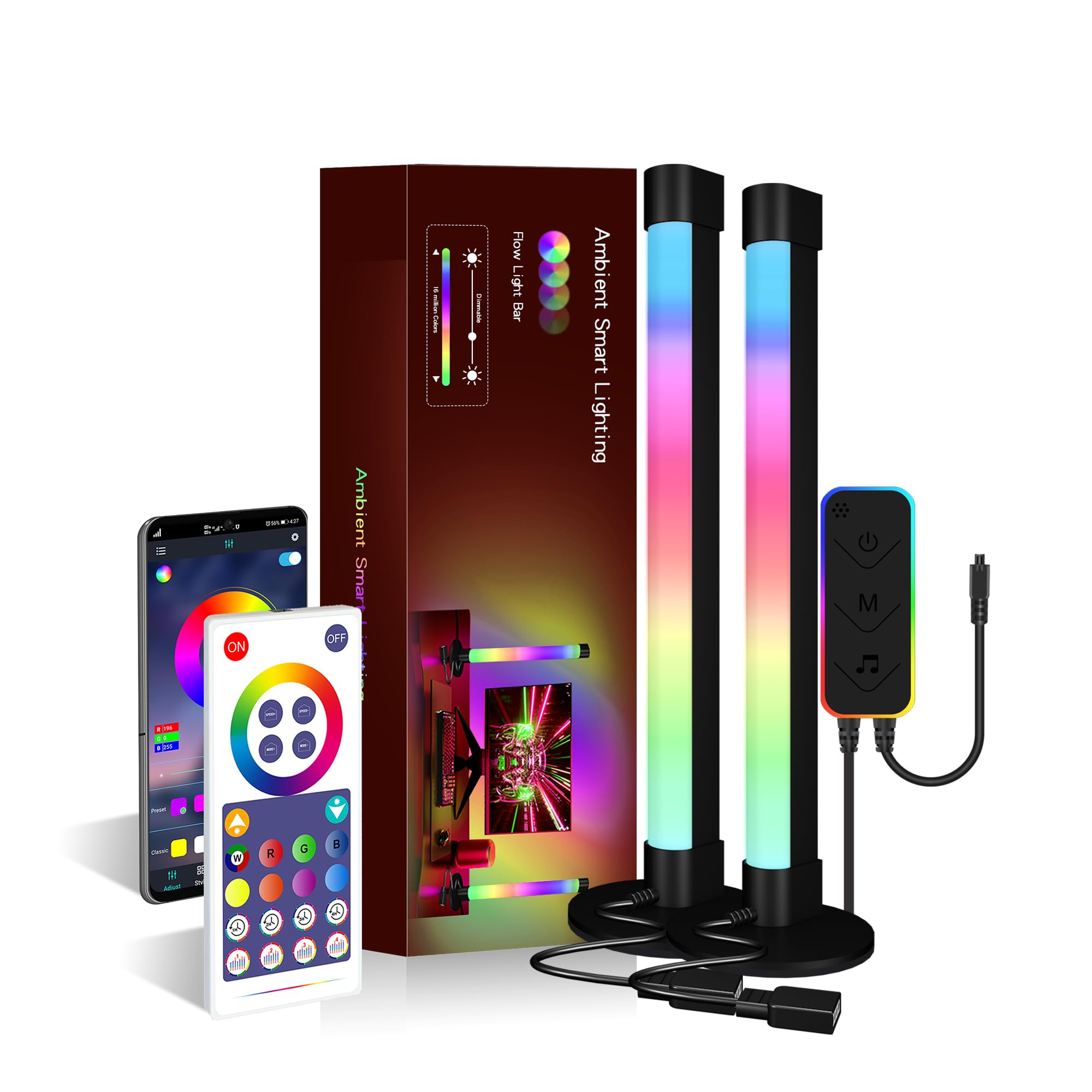 cosoway Smart Light Bars RGB WiFi LED Strip Light Work with Alexa Music Sync Modes, LED Light Bars Indoor with Color Changing for Room, TV, Gaming Decor, Remote and Smart App Control