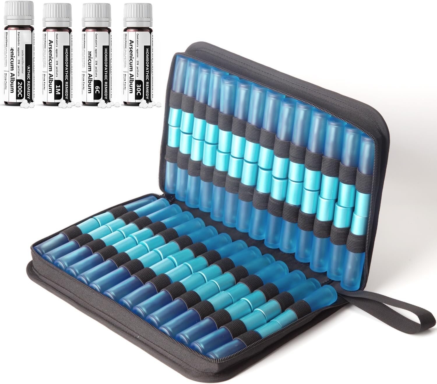 Homeopathy Storage,Large Homeopathic Remedies Organizer Bag for 44 Tubes, Nylon, Water-Resistant, Zipper, 11.61 x 7.67,Homeopathy Kits