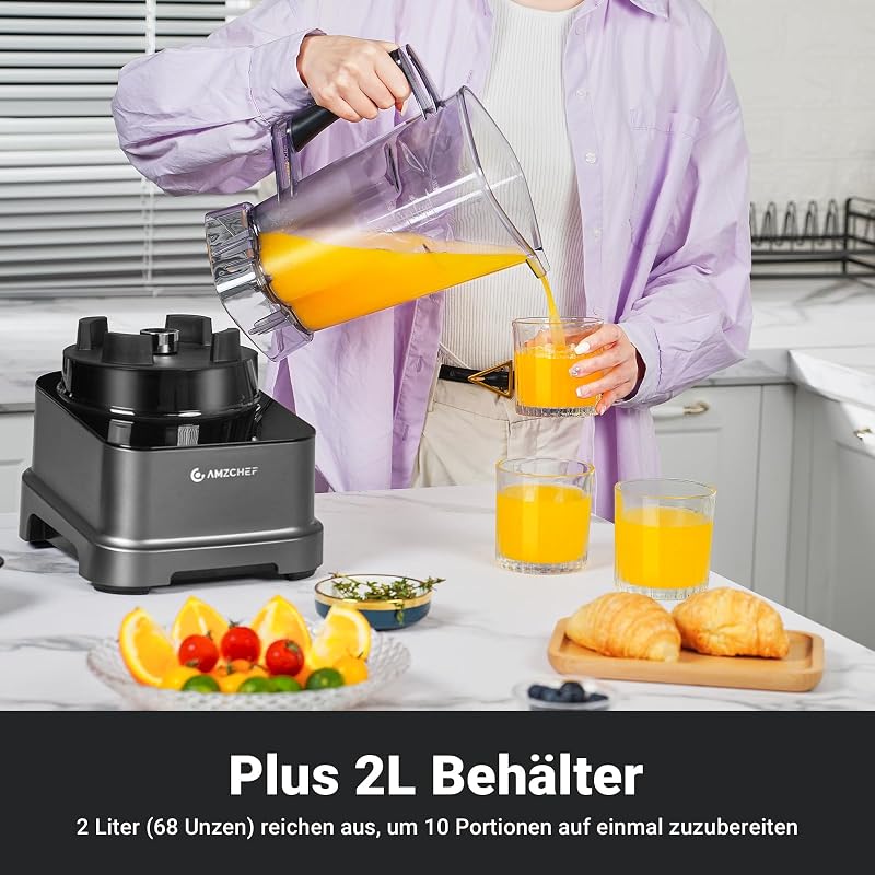 AMZCHEF 8 az 1-ben Multifunkciós Turmixgép 2000W | LCD Érintőképernyős Konyhai Mixer 2L Tartállyal | 8 Intelligens Program és 10 Sebességfok