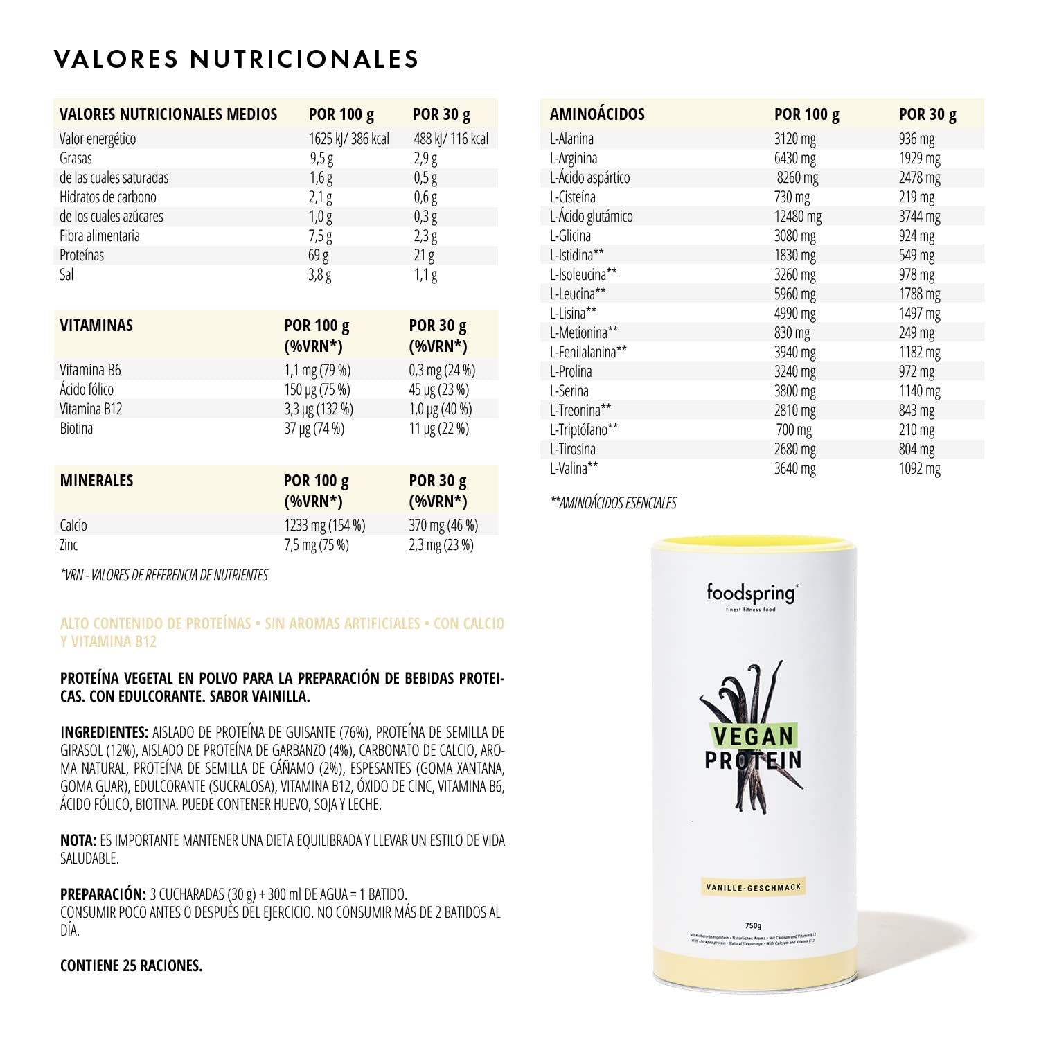 Foodspring Vegan Protein Vanilla 750g