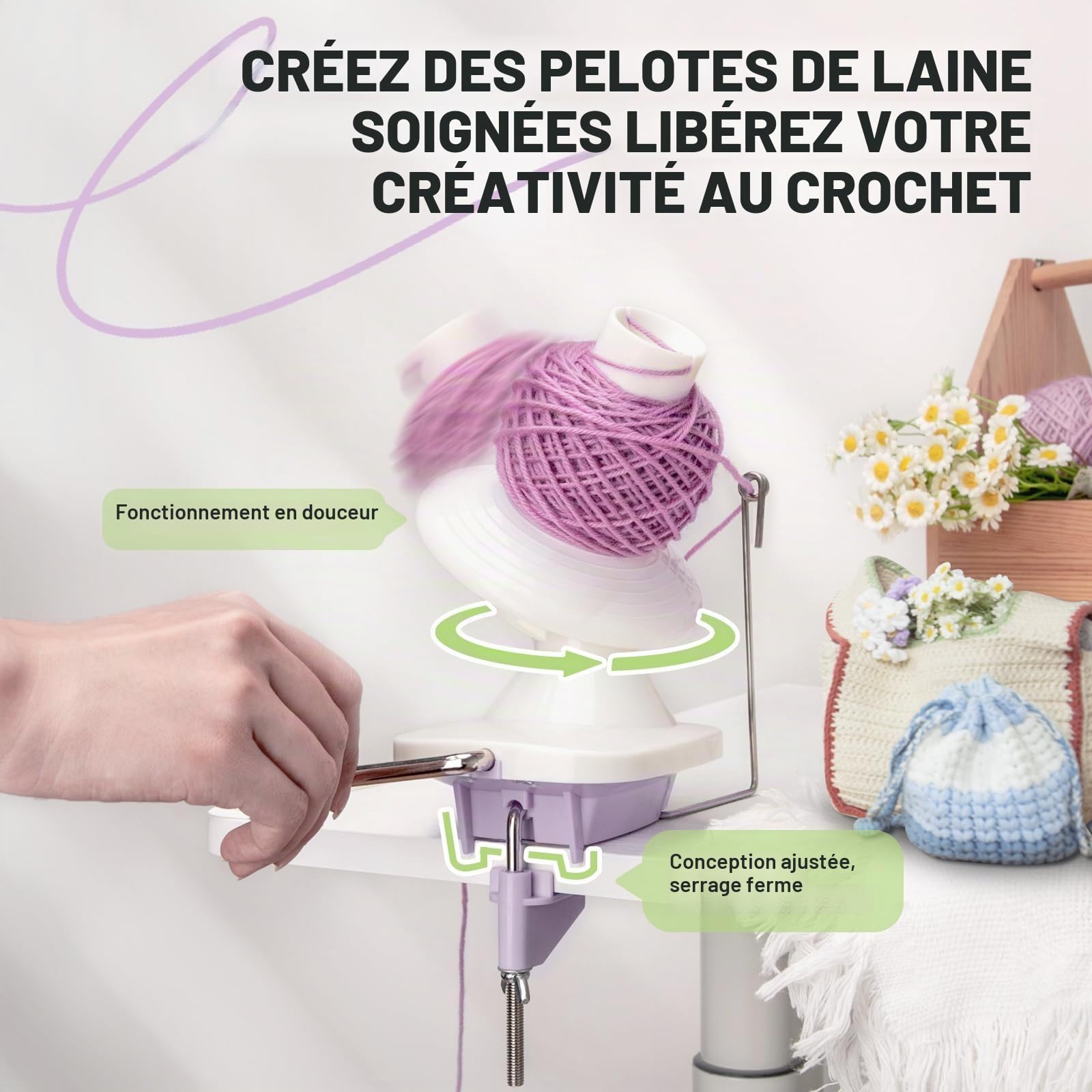INMAKER Bobinoir à Laine et Dévidoir à Laine, Enrouleur Pelote de Laine | 4oz, Plastique ABS Durable, Manuel, Facile à Utiliser, Portable