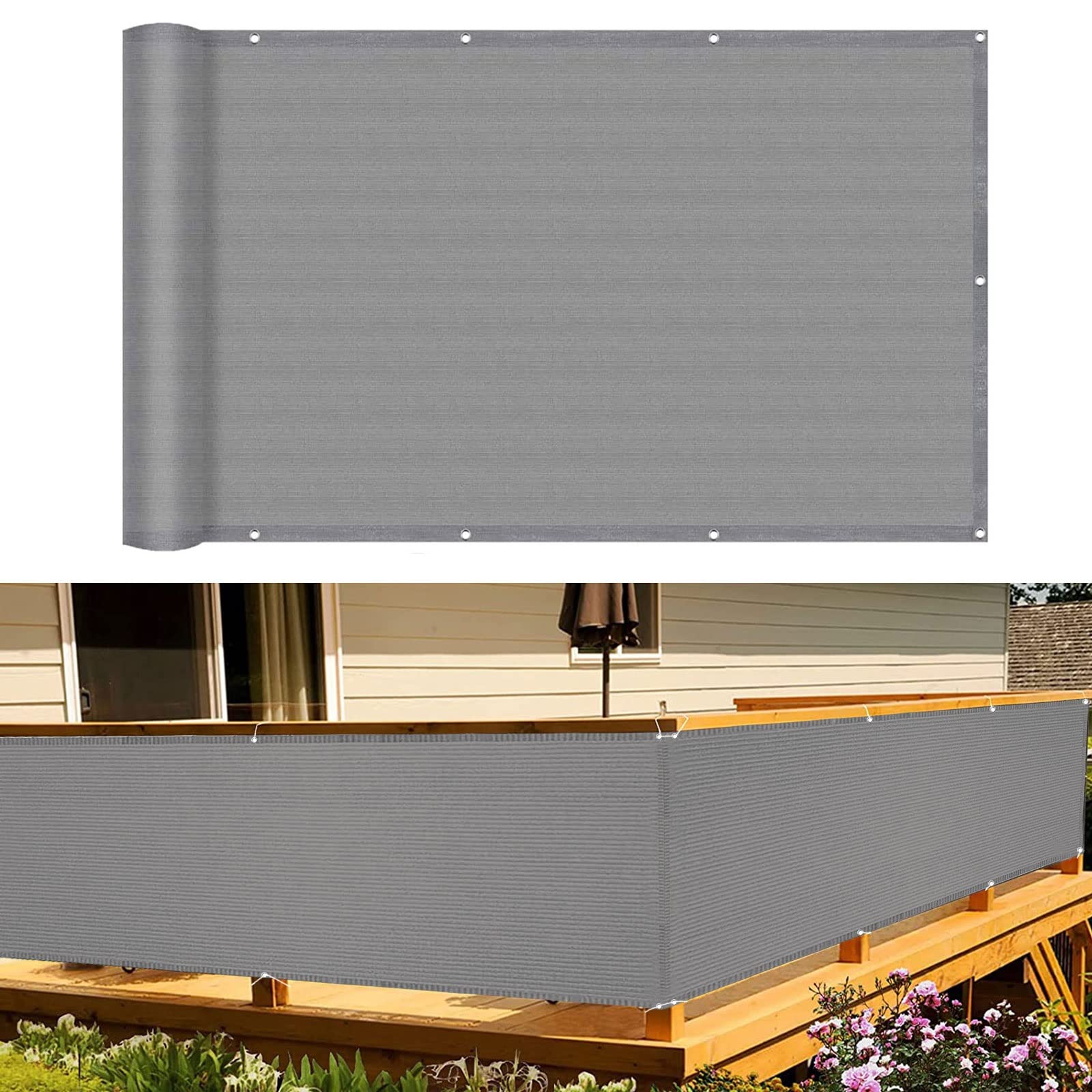 Zewnętrzna markiza balkonowa, 135 x 1000 cm, ochrona przed wiatrem i kurzem, markiza boczna z przelotkami i opaskami kablowymi, na balkon, patio, do ogrodu, szara