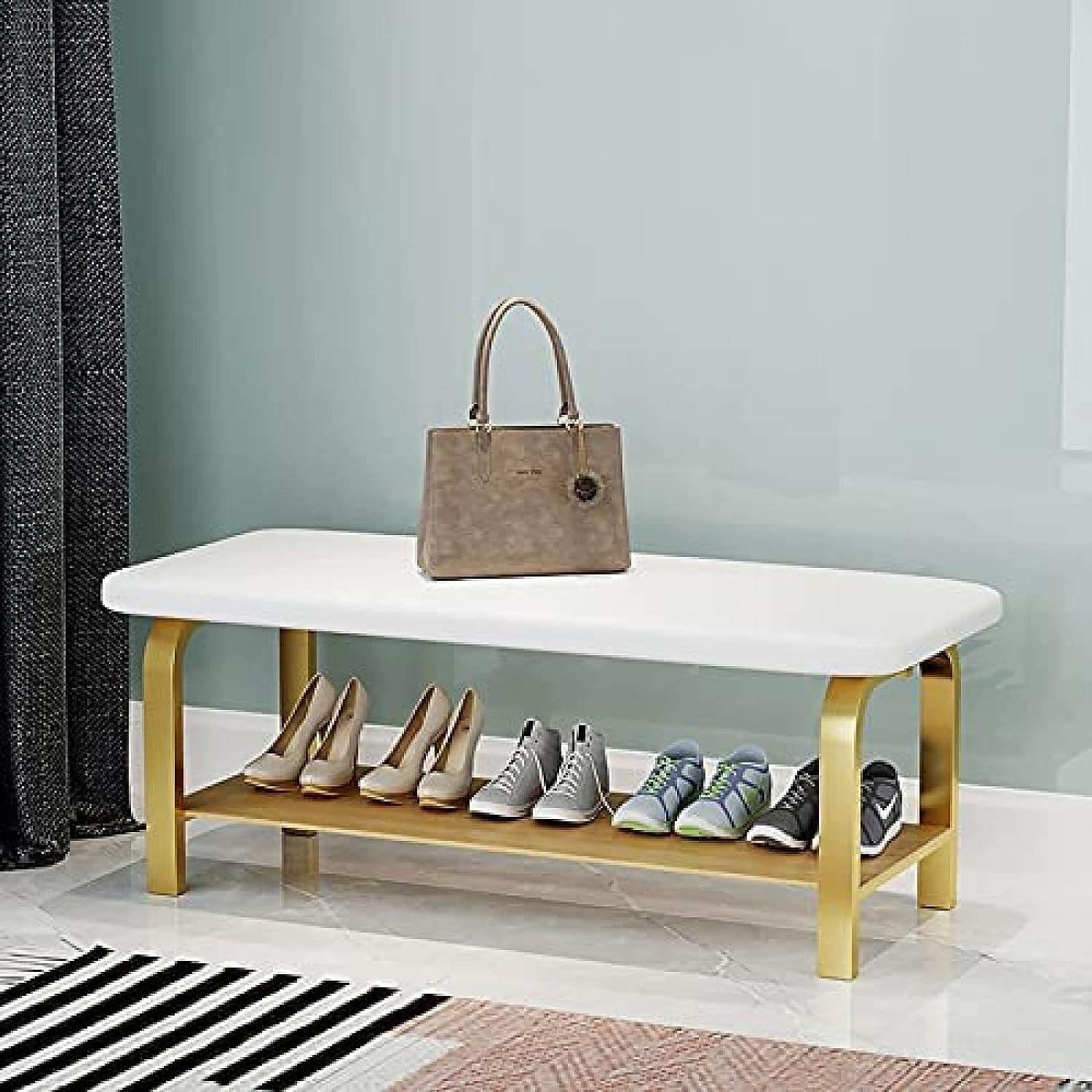 Banc à chaussures en bois meuble de rangement blanc étagère entrée 80x30x45