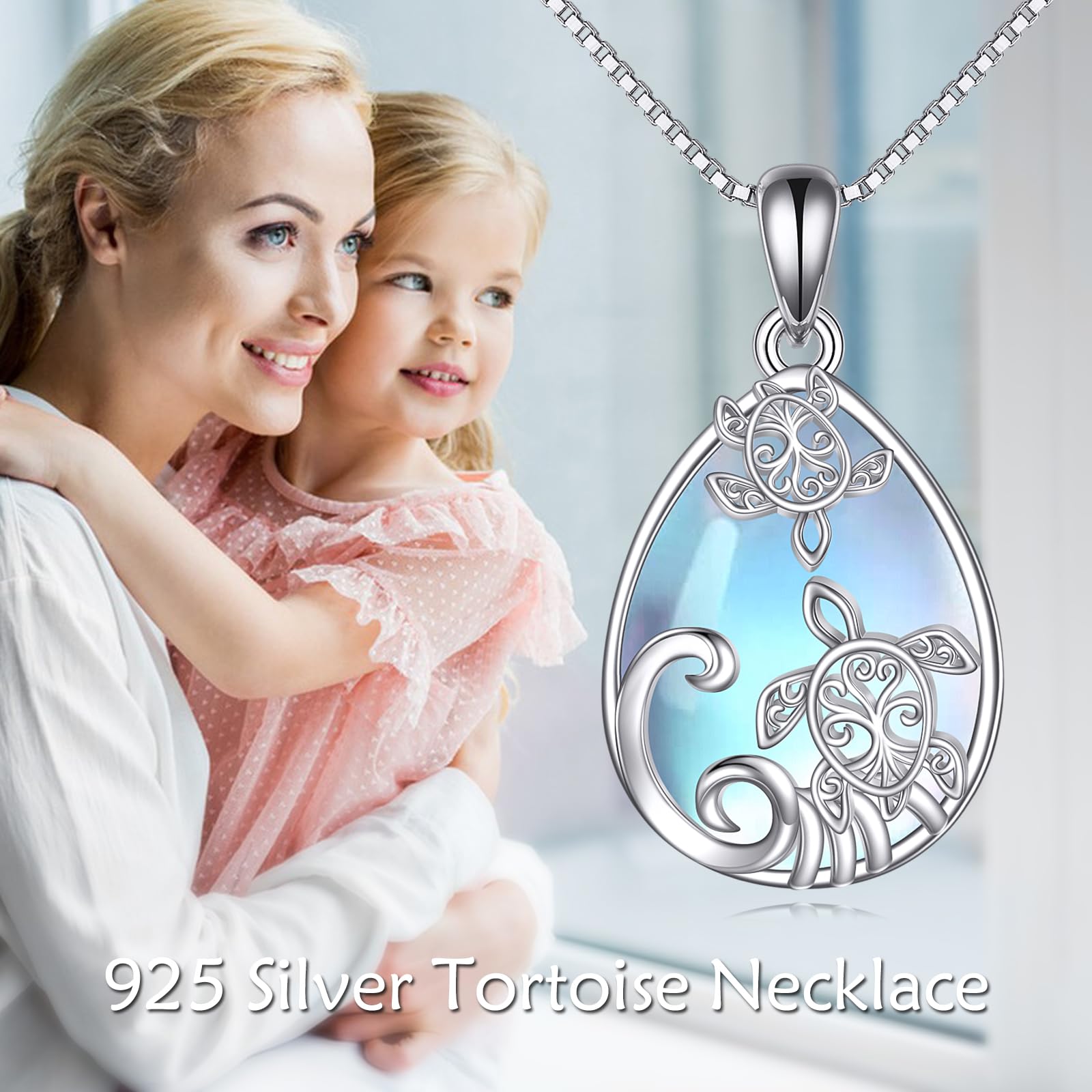 URONE 925 Sterling Silber Mondstein Tropfen Anhänger Kette Schmuck Geschenke für Damen