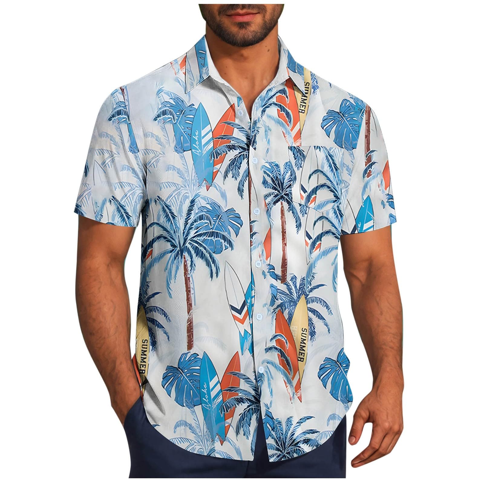 KOG Hawaii Hemd Männer Strand Hemden Herren Oberteile Grafik Drucken Tee Retro Baumwolle Hawaiihemd Angebote des Tages Heute Oberteil Jungen Basic Tshirt Amazon Warehouse Deal Mehrfarbig M