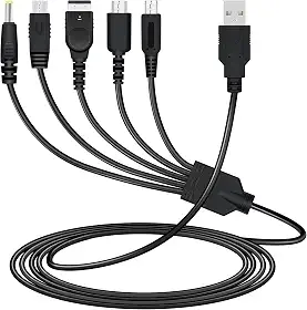 Mcbazel Cabo De Carregamento Usb 5 Em 1 Para NS Ds Lite/Nds/New 3Ds Xl/New 3Ds/3Ds Xl/3Ds/2Ds/Dsi Xl/Wii U/Gba Sp (Gameboy Advance Sp)/Psp 1000/2000/3000 Carregador Multifuncional