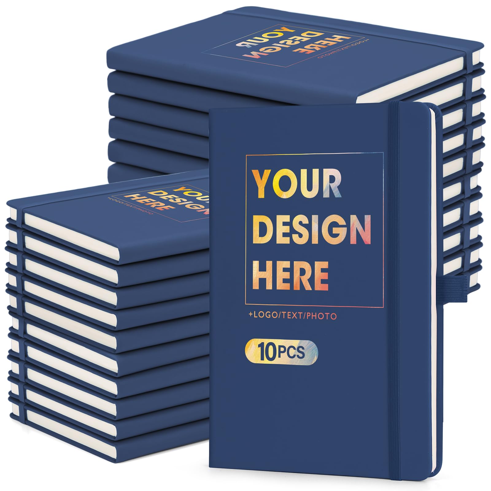 ENOMY 10 Pack Personalised Notebook with Logo/Text/Photo A5 Custom Diary Bulk Notebook for College Graduation Office, Business Promotion Idea Blue