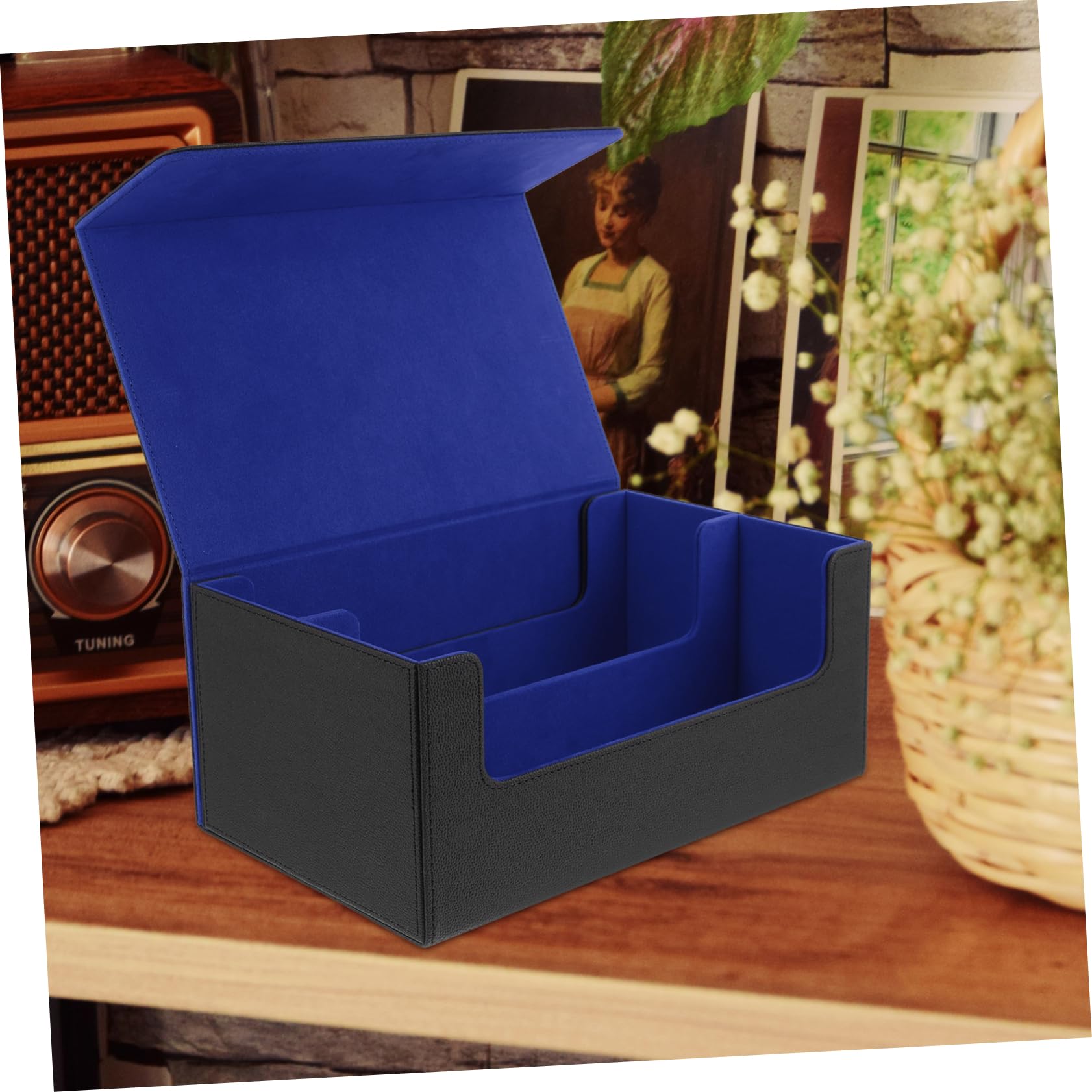 Vaguelly Aufbewahrungsbox für Sammelkarten Magnetisch mit Pu Leder Deckel Fächer Organizer für Sport und Spielkarten Sammelkartenhalter für Zuhause und Büro