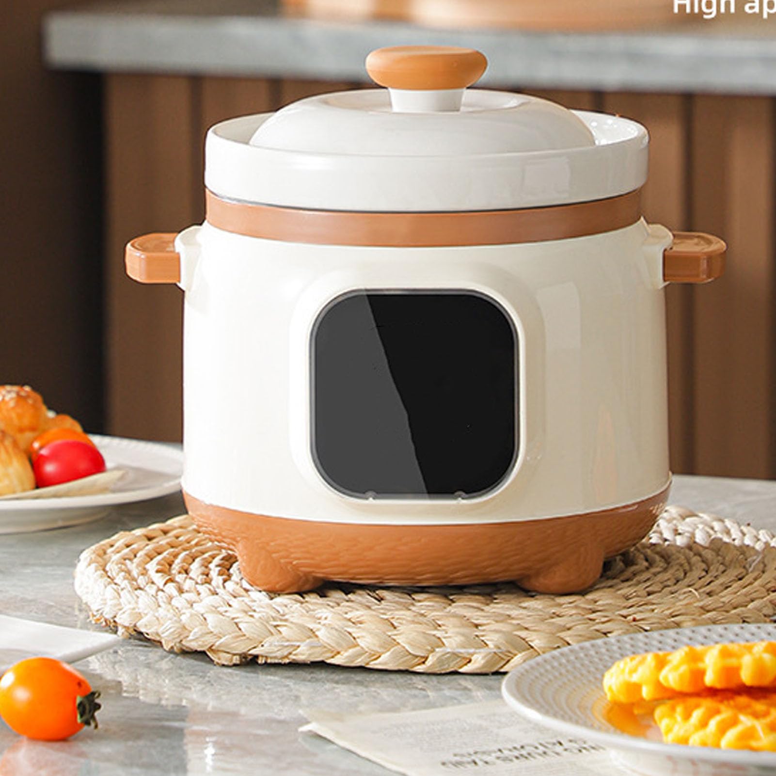 Elektrischer Eintopf, Keramik-Suppenbrei-Kocher, 235 W Slow Cooker mit Deckel, 1,8 L Keramiktopf, Elektrischer Eintopf für Einzelkocher (EU-Stecker)