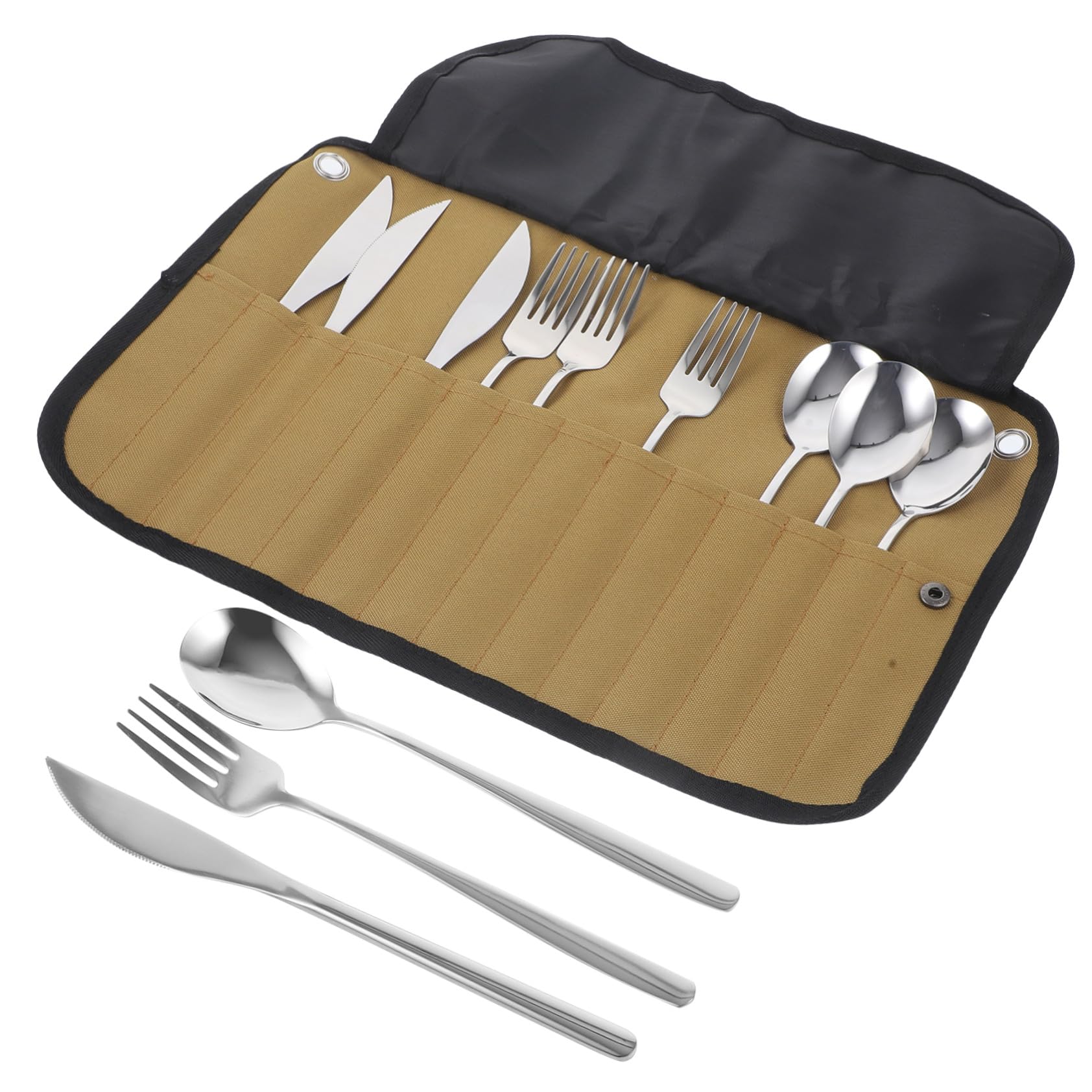 Toyvian Couverts de Camping Kit Couvert Voyage Pochette Roulable pour Ustensiles Extérieur