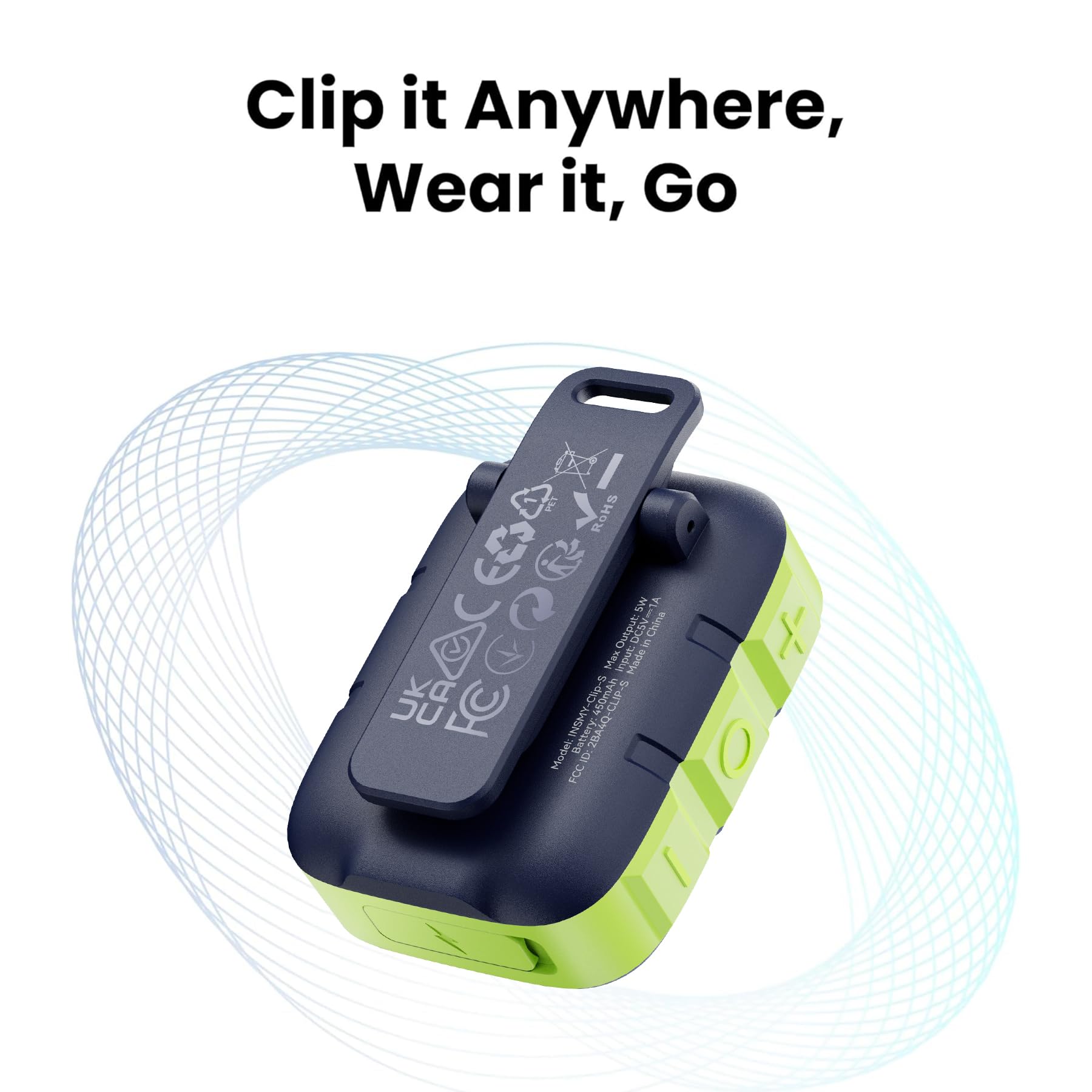 INSMY Altoparlanti Bluetooth indossabili, impermeabile IP67, piccolo altoparlante personale portatile clip-on, suono pulito, coppia stereo, wireless, microfono integrato ENC, leggero, per golf, lavoro