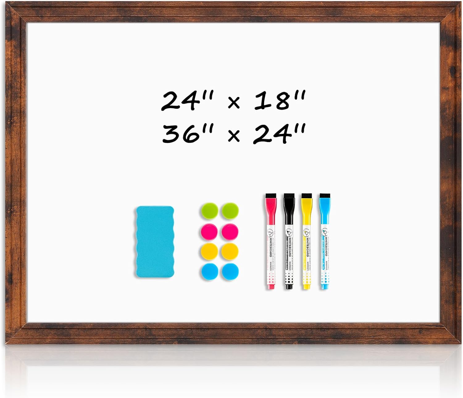 DOLLAR BOSS Magnetic Whiteboard for Wall 36" x 24" Vintage Wood Framed White Board Decorative Dry Erase Board for Home Office Shop Decor Display with 4 Markers, 8 Magnets, 1 Eraser, Rustic Brown