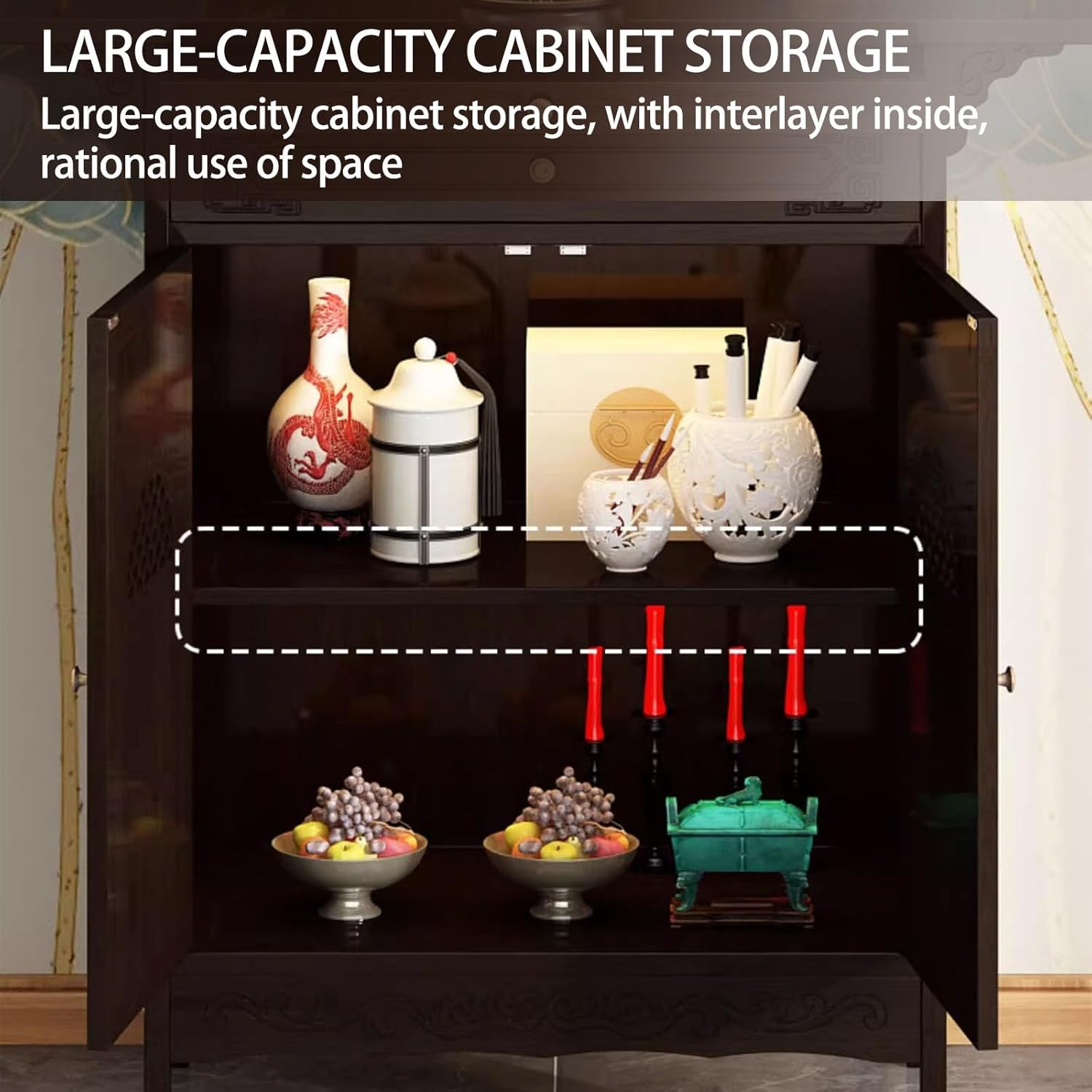 Bamboo Personal Altar Table with Storage, Meditation Table with Drawer,Chinese Cabinet Pedestal for Small Spaces,puja Tables of Altar Cabinet(66cm/26in)