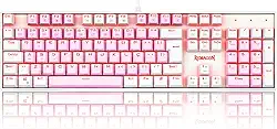 TECLADO MECANICO GAMER SINGLE COLOR REDRAGON MITRA ROSA E BRANCO COM SWITCH MARROM